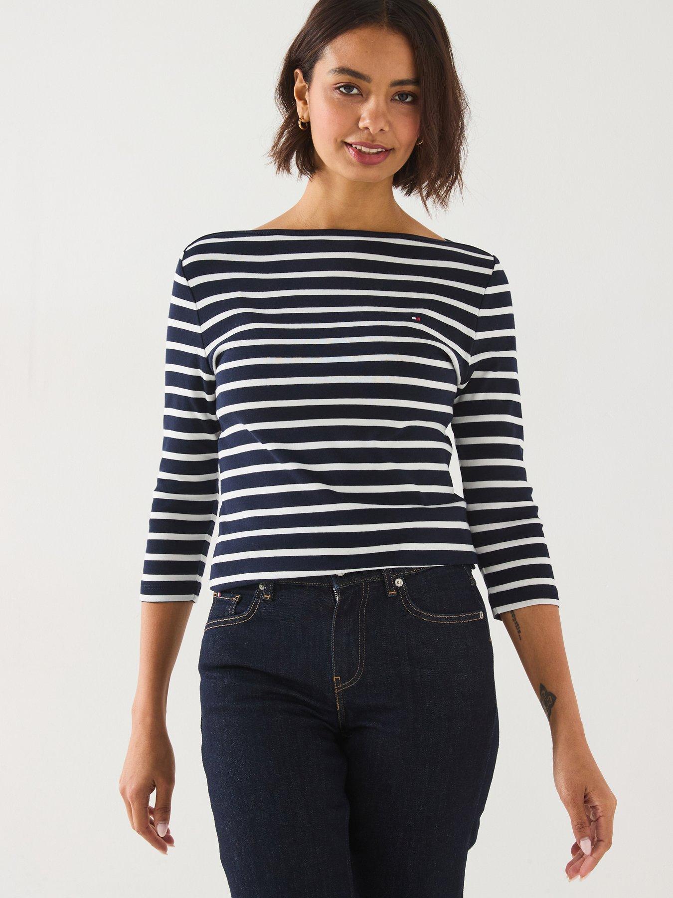 undefined Slim Boat Neck Top - Blue