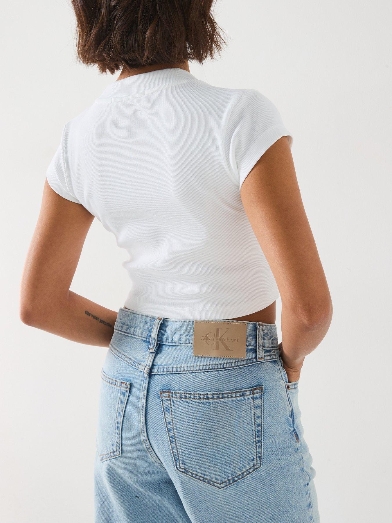 Image 2 of 5 of Calvin Klein Jeans Ribbed Logo Baby T-Shirt - White