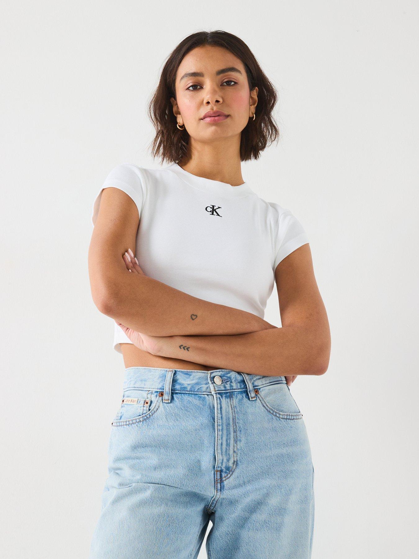 Image 4 of 5 of Calvin Klein Jeans Ribbed Logo Baby T-Shirt - White
