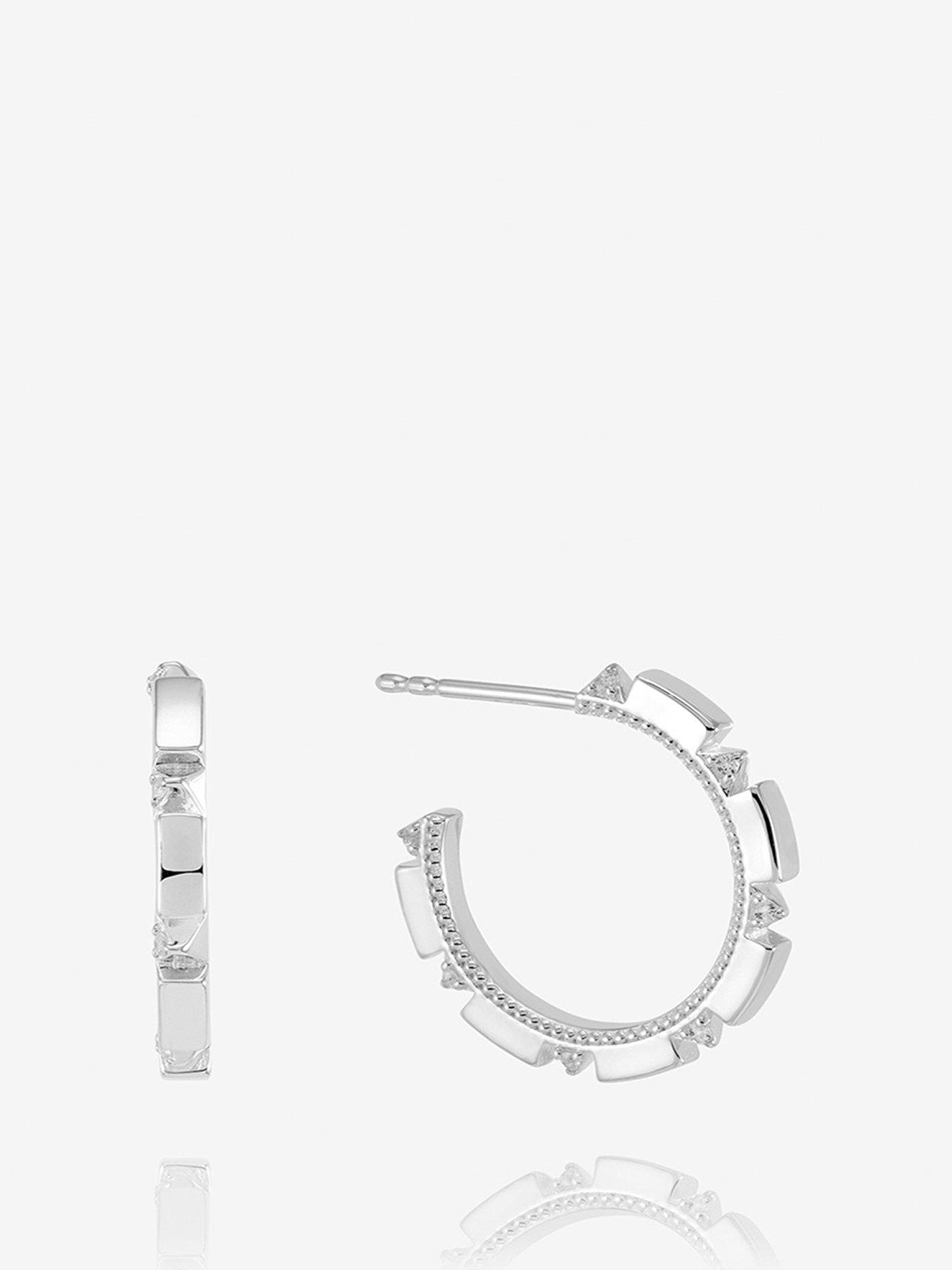 undefined White Topaz Arrow Spike Hoop Earrings