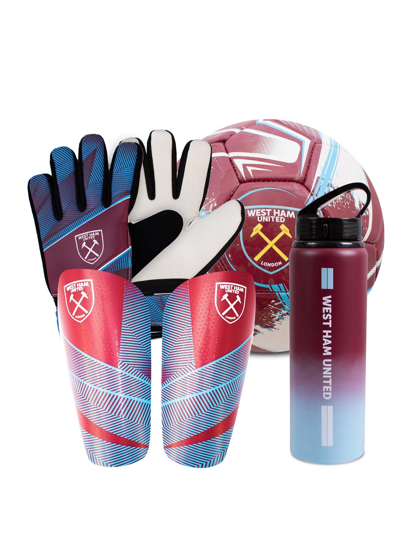 Football Bundle: 750ml Aluminium Bottle, Shin Pads, Goalkeeper Gloves  &  Size 5 Turbine Ball