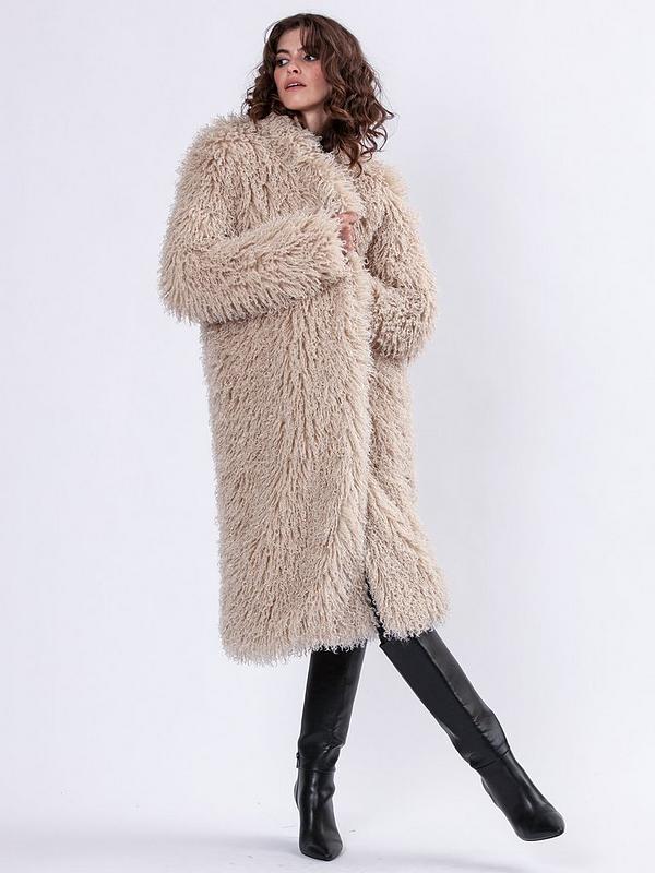 Religion Long Hair Faux Fur Coat - Cream | Very Religion Long Hair Faux Fur Coat - Cream | Very