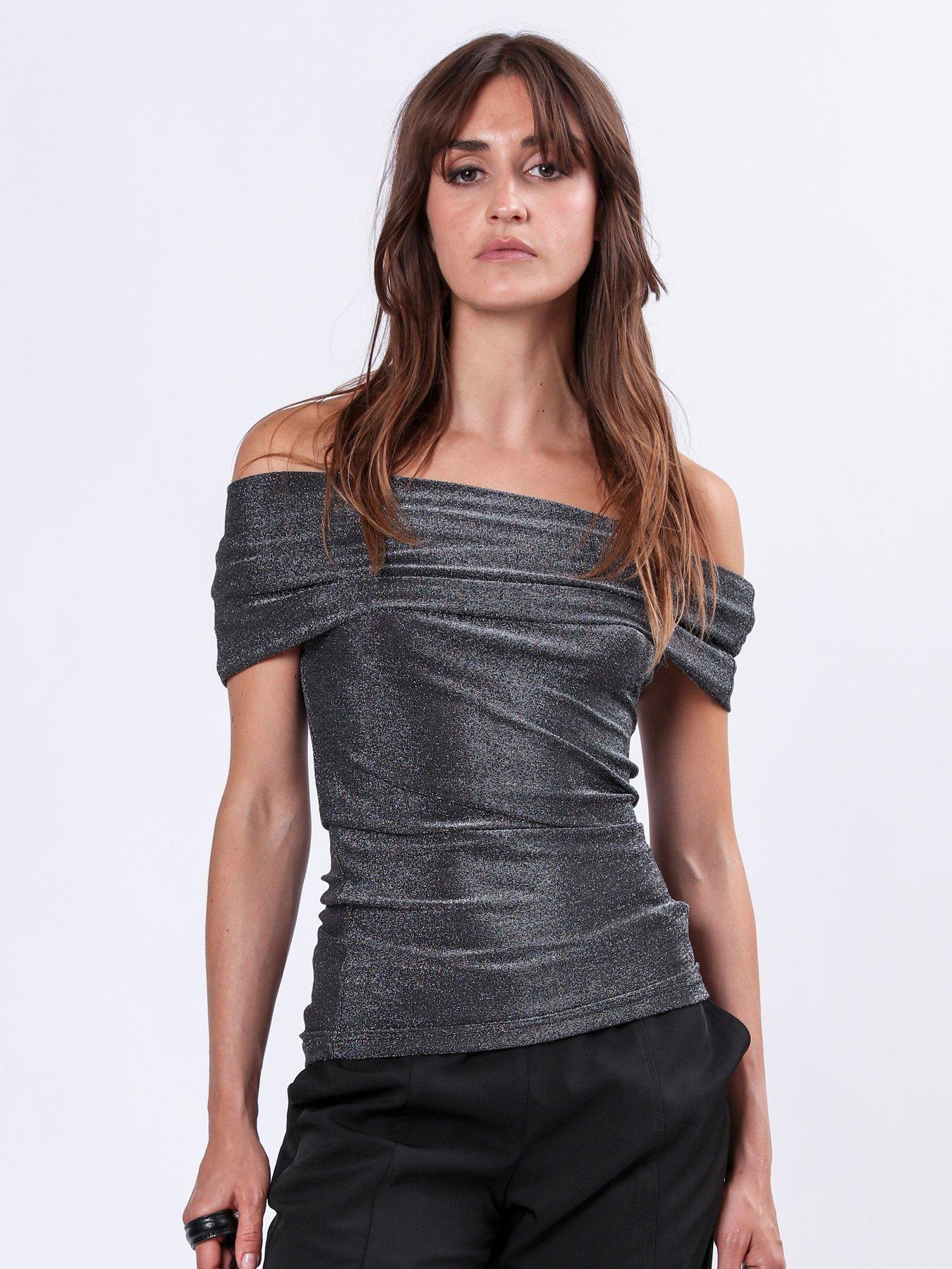 Image 1 of 6 of Religion Off The Shoulder Slinky Top - Grey