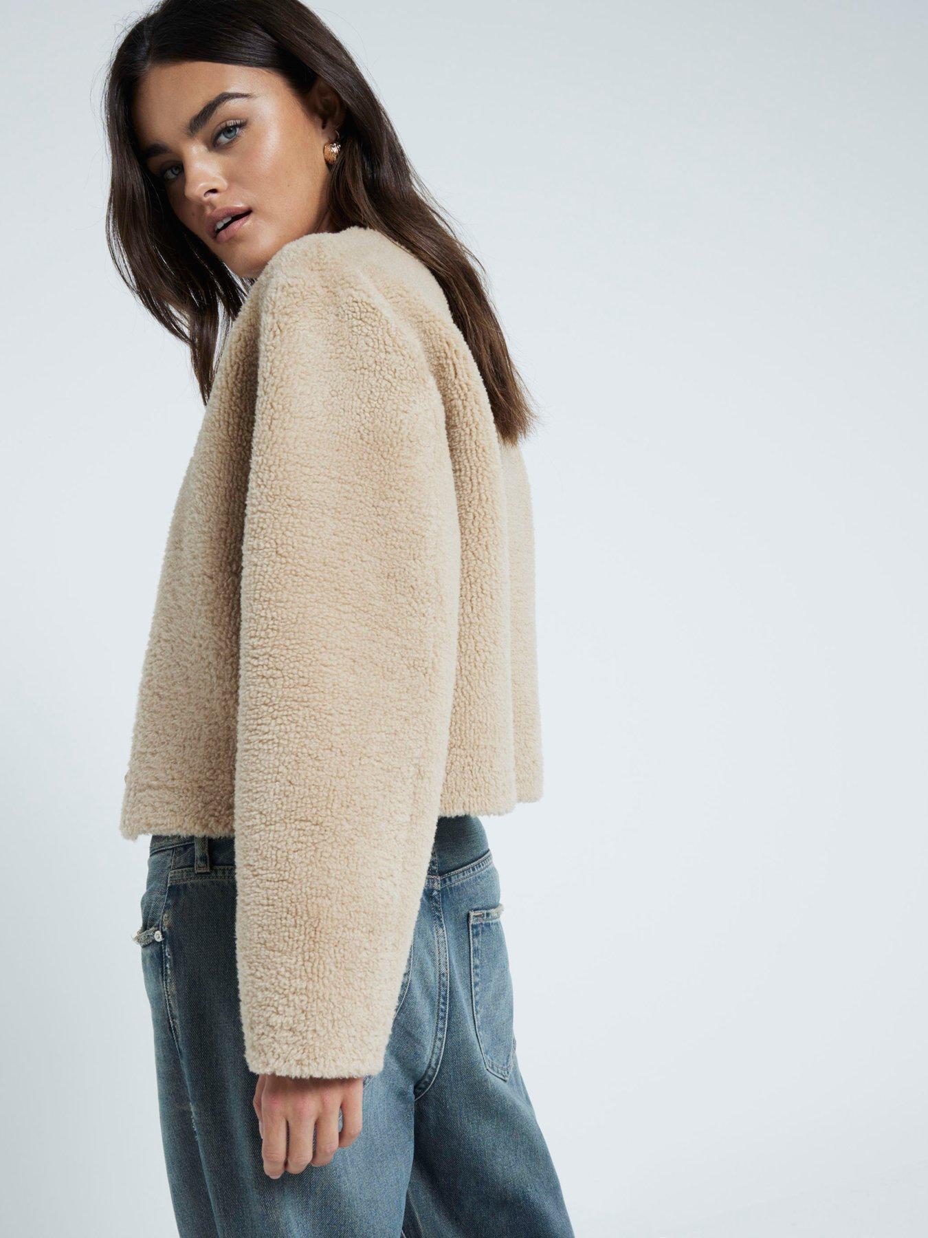 Image 2 of 6 of River Island Shearling Cardigan - Light Beige