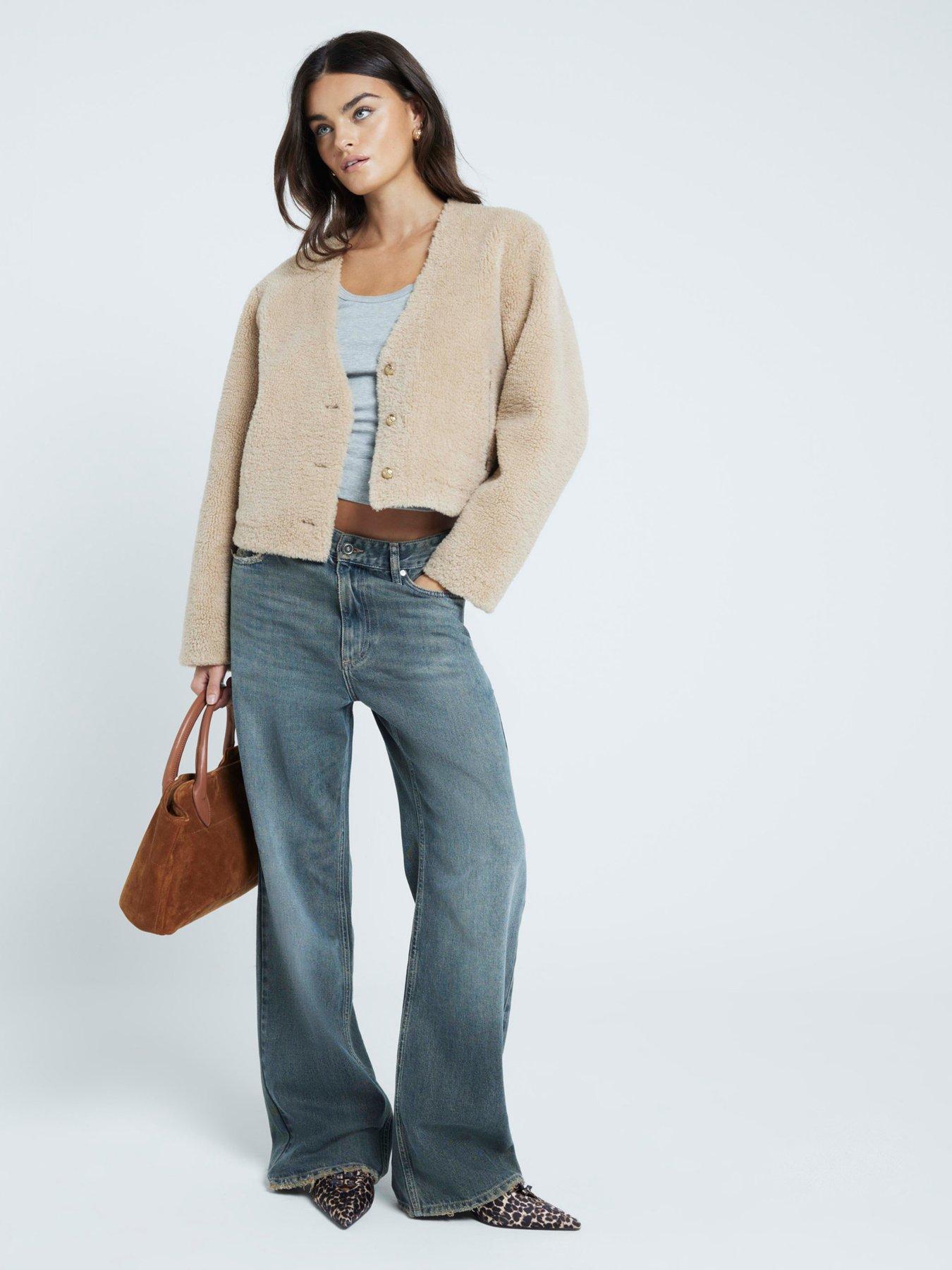 Image 3 of 6 of River Island Shearling Cardigan - Light Beige