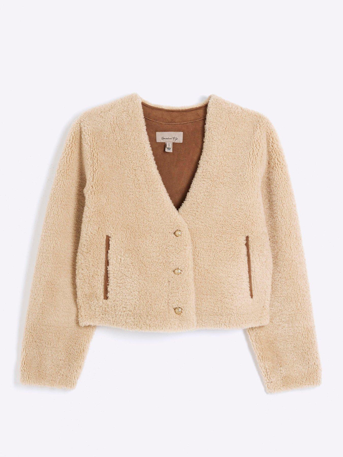 Image 5 of 6 of River Island Shearling Cardigan - Light Beige