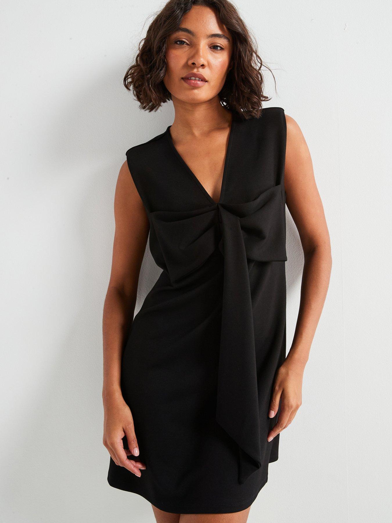 undefined Bow Front Mini Shift Dress - Black