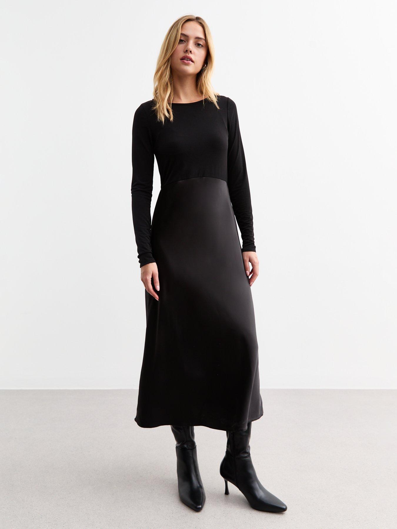 undefined 2-In-1 Bias Cut Satin Midi Dress - Black