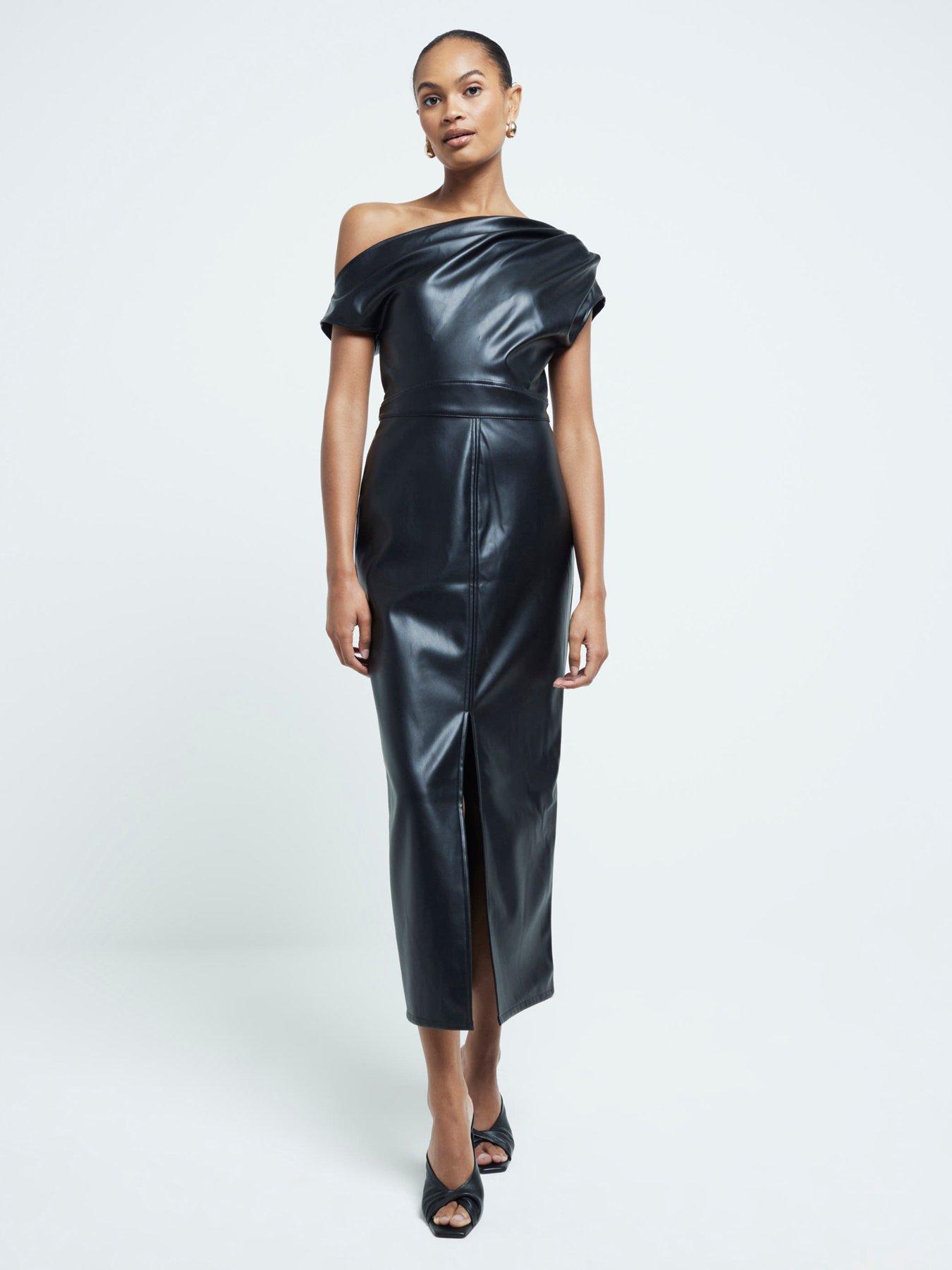 undefined Ruched PU Dress - Black