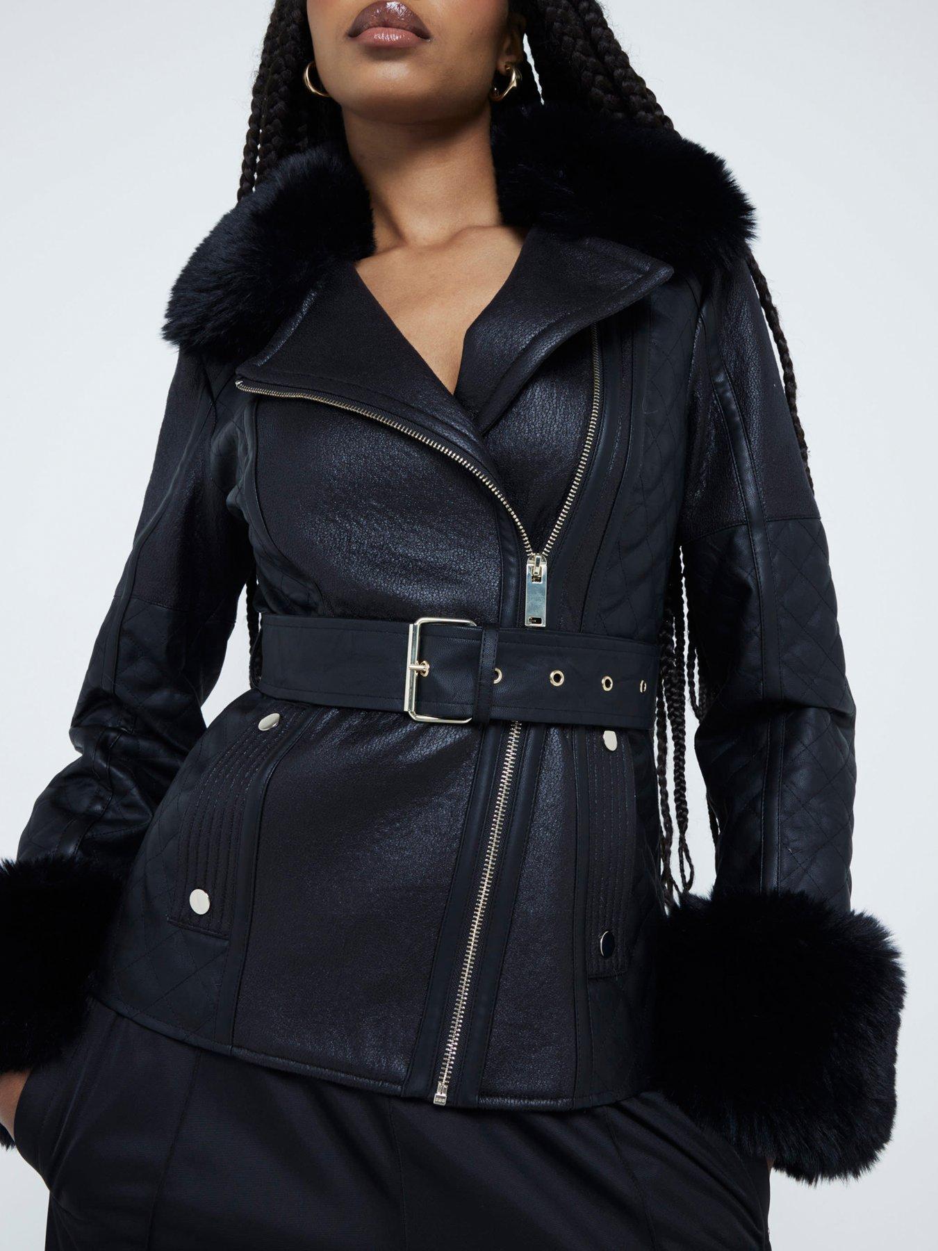 River island quilted leather jacket online