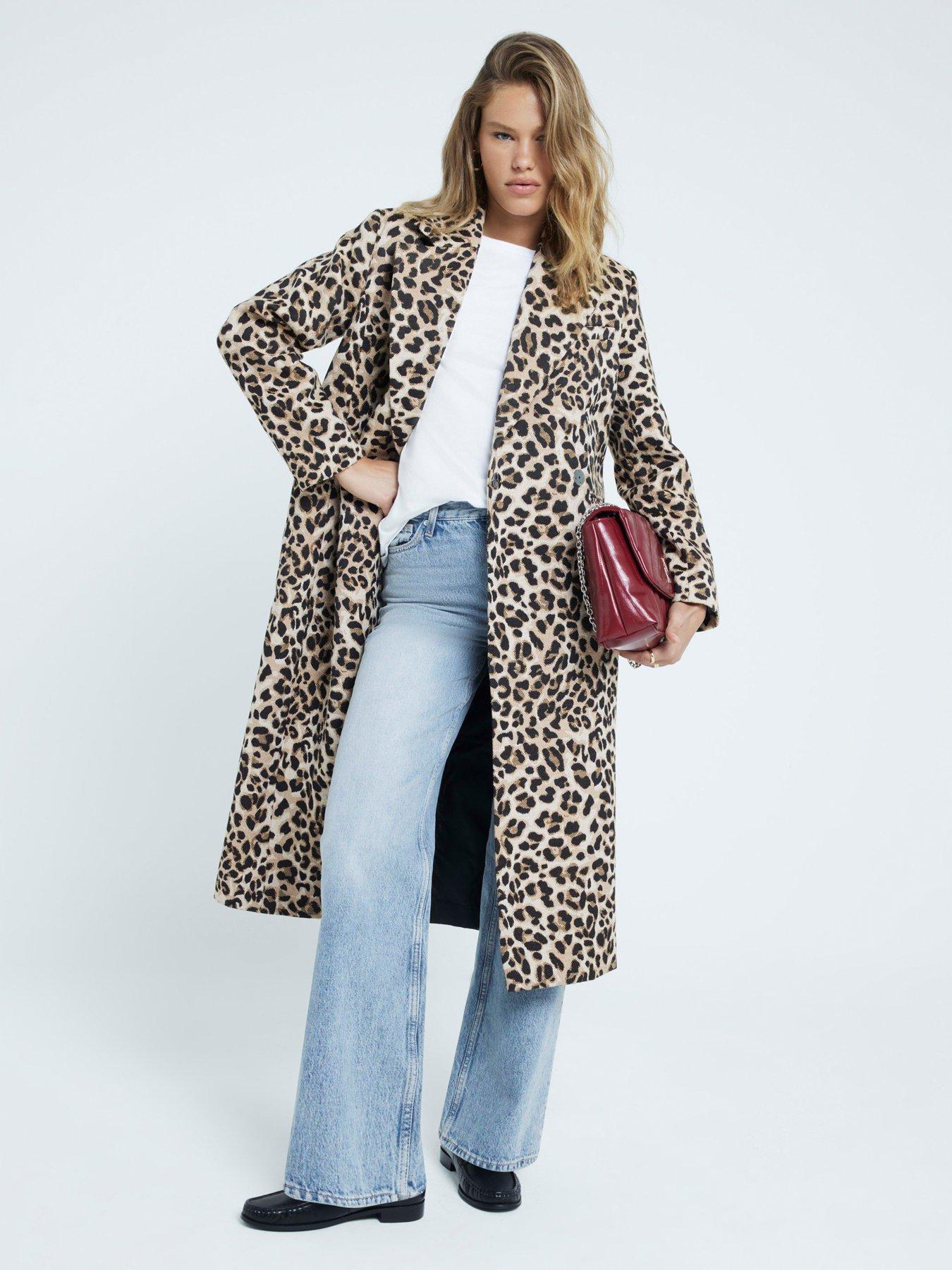 undefined Leopard Print Jacquard Coat - Light Brown