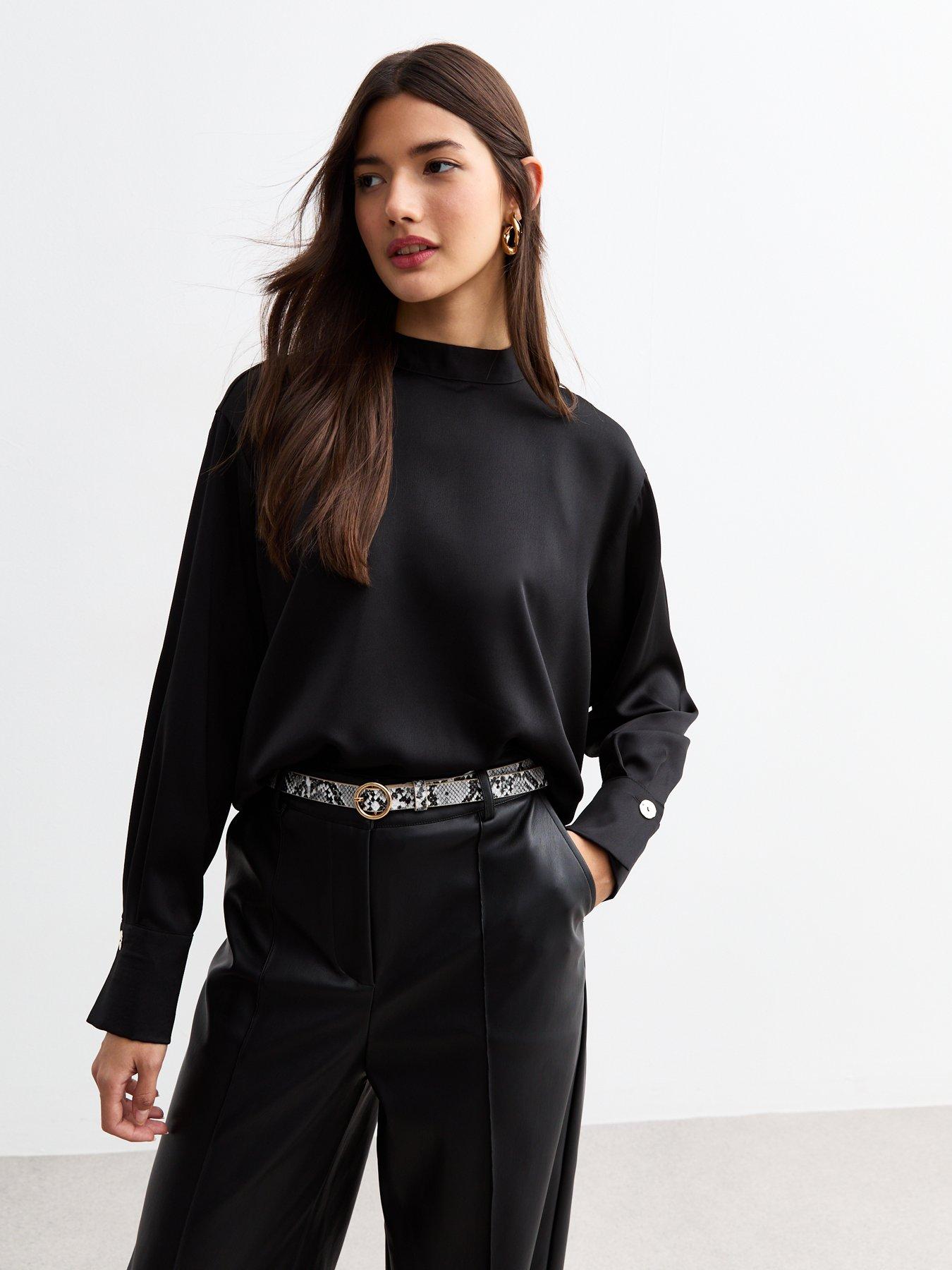 New Look High Neck Satin Top Black