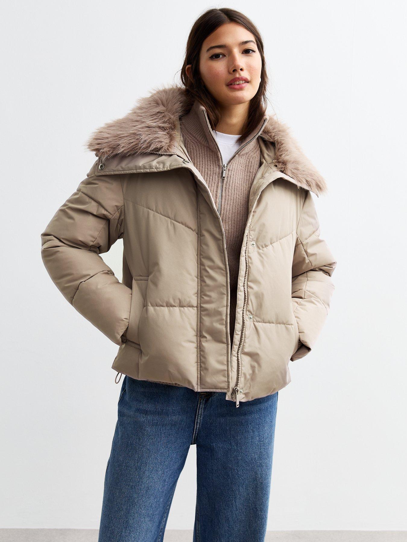 undefined Mink Detachable Faux Fur Collar Padded Jacket
