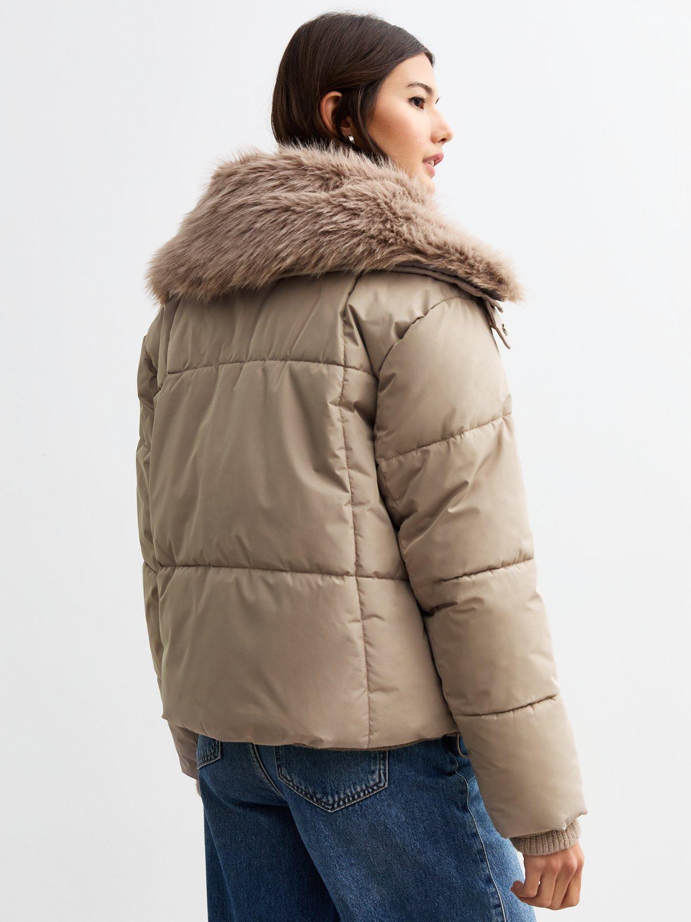 New Look Mink Detachable Faux Fur Collar Padded Jacket Very
