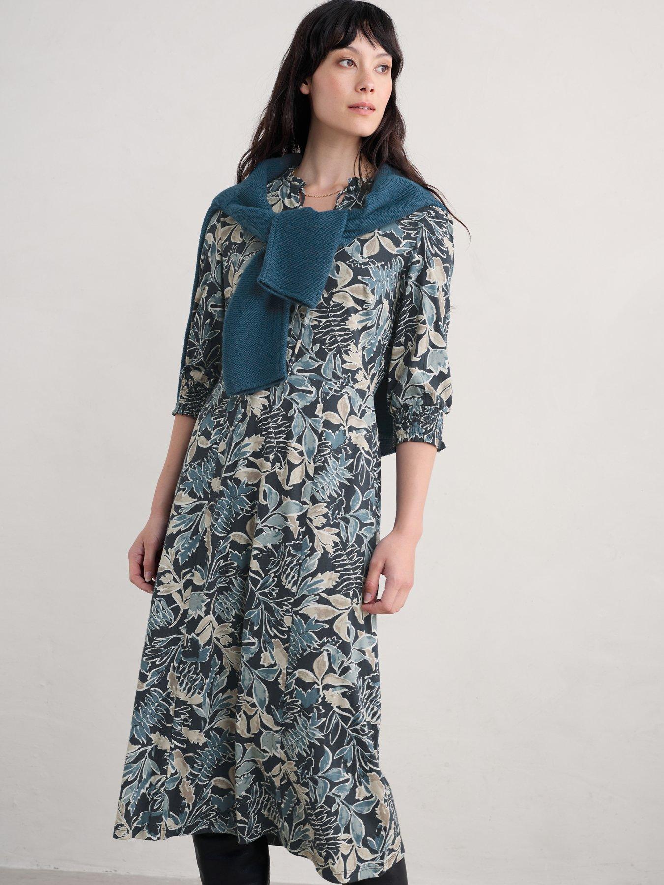 undefined Cotton Rich Notch Neck Dress - Multi