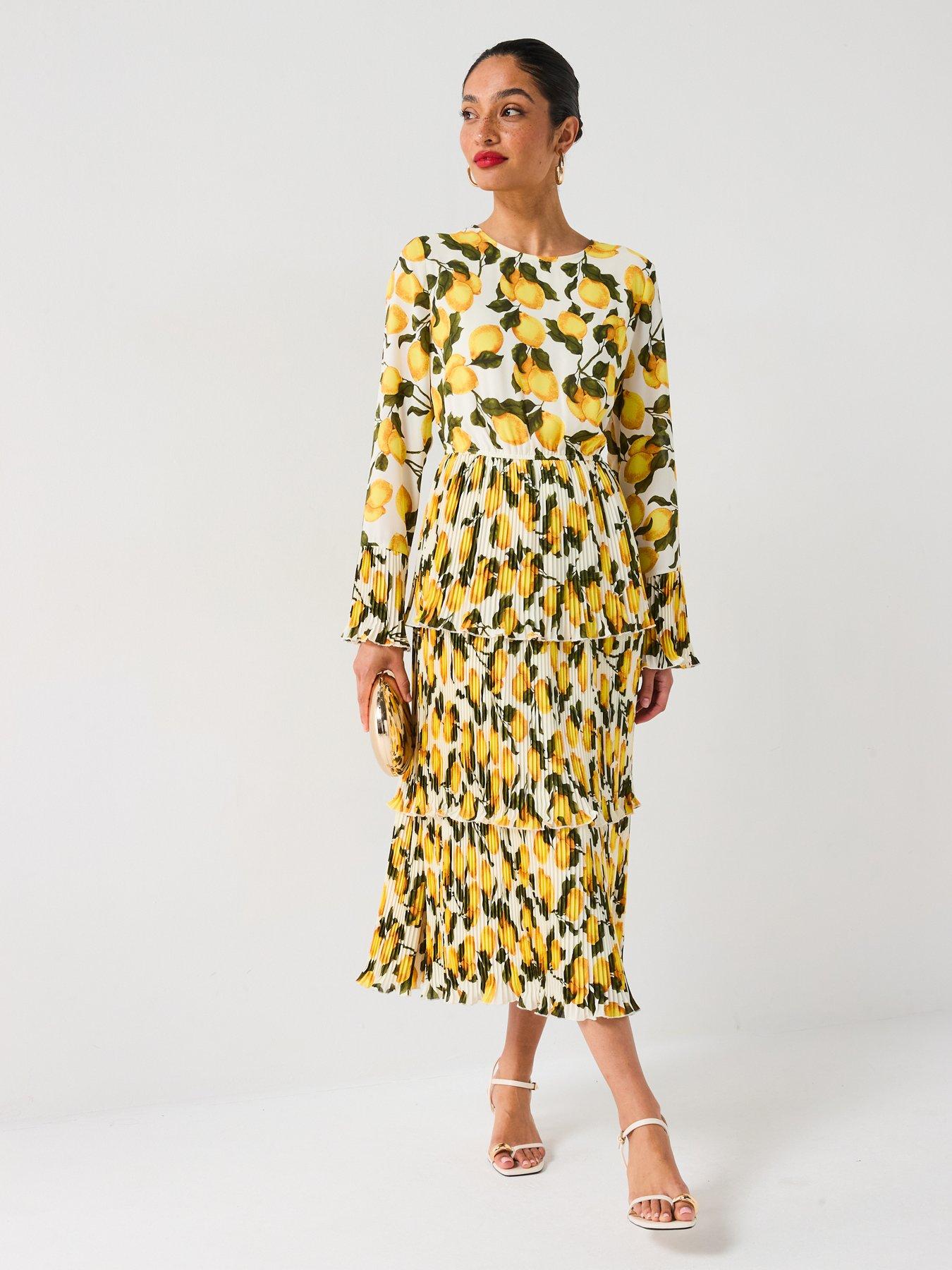 Image 1 of 6 of V by Very Lemon Printed Ruffle Midi Dress - Print