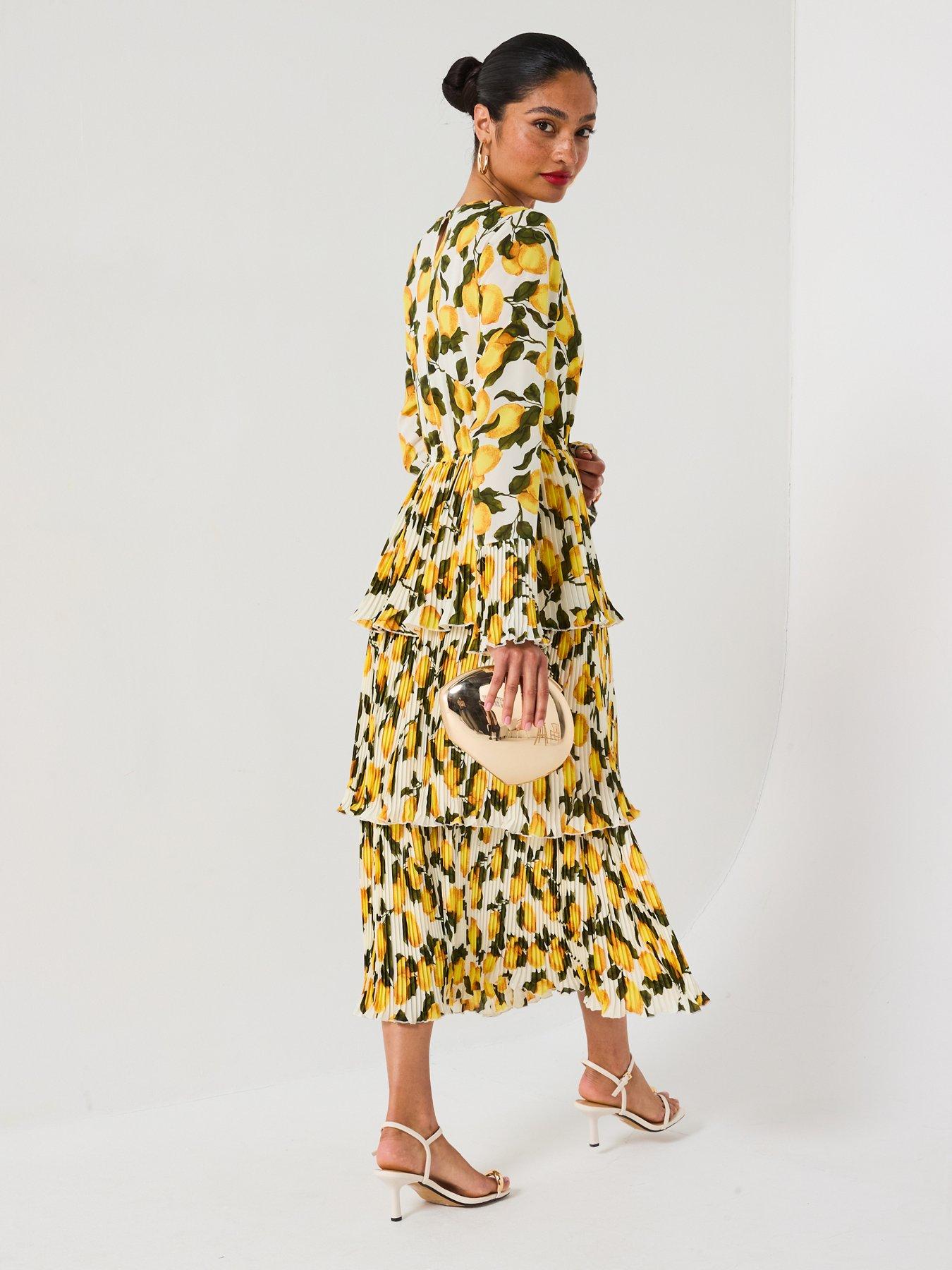 Image 2 of 6 of V by Very Lemon Printed Ruffle Midi Dress - Print