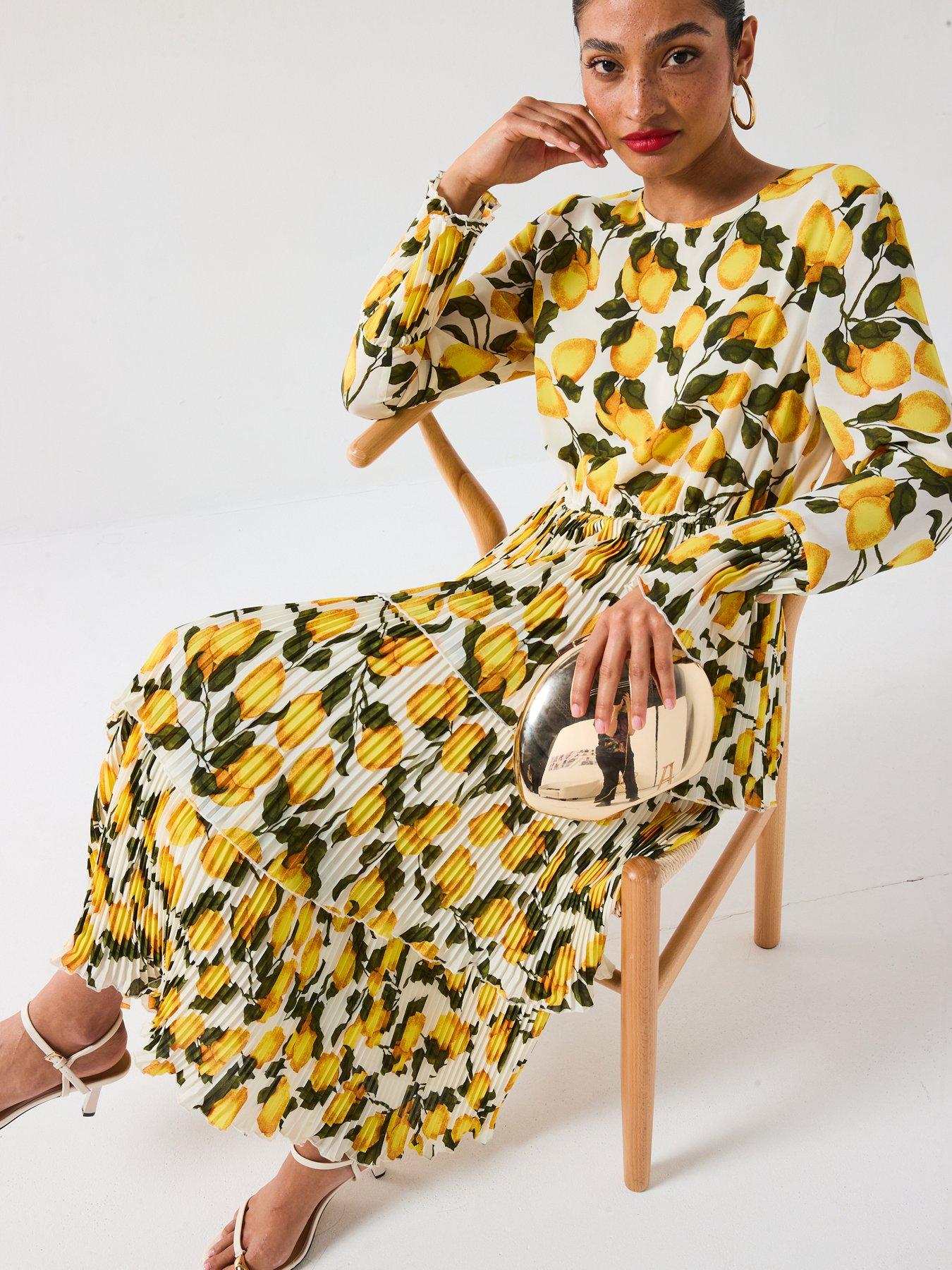 Image 4 of 6 of V by Very Lemon Printed Ruffle Midi Dress - Print