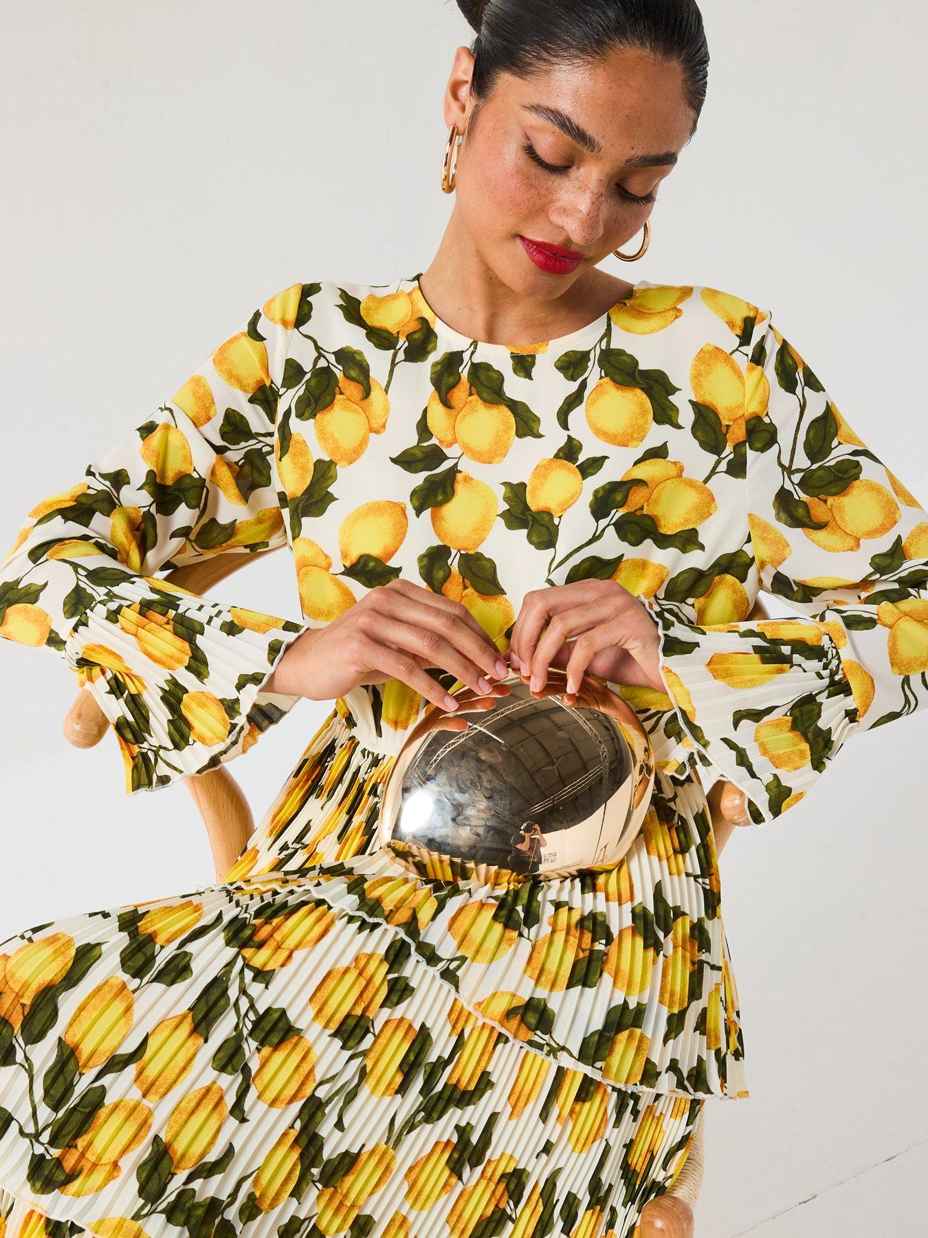Image 6 of 6 of V by Very Lemon Printed Ruffle Midi Dress - Print