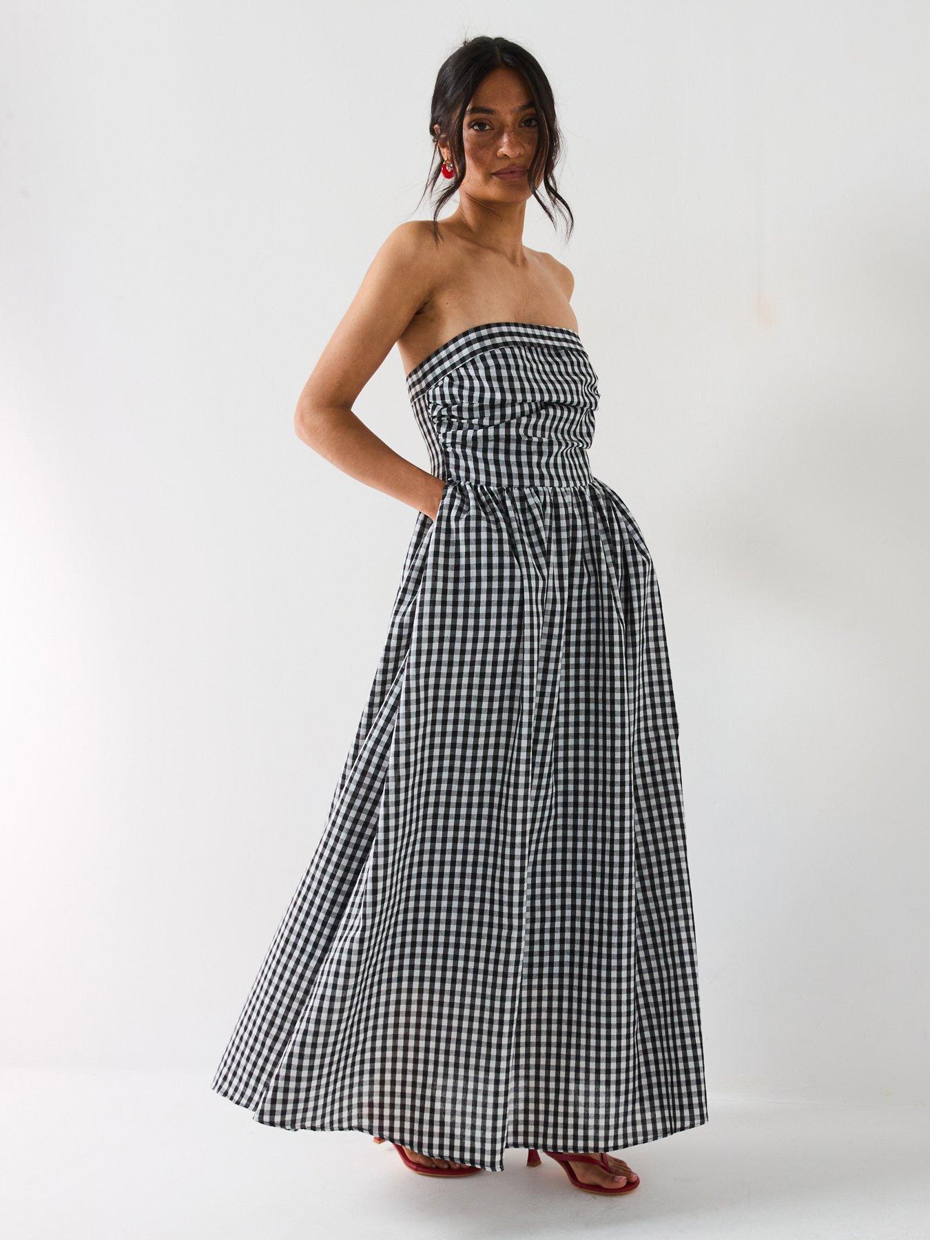 undefined Bandeau Gingham Midaxi Dress - Black