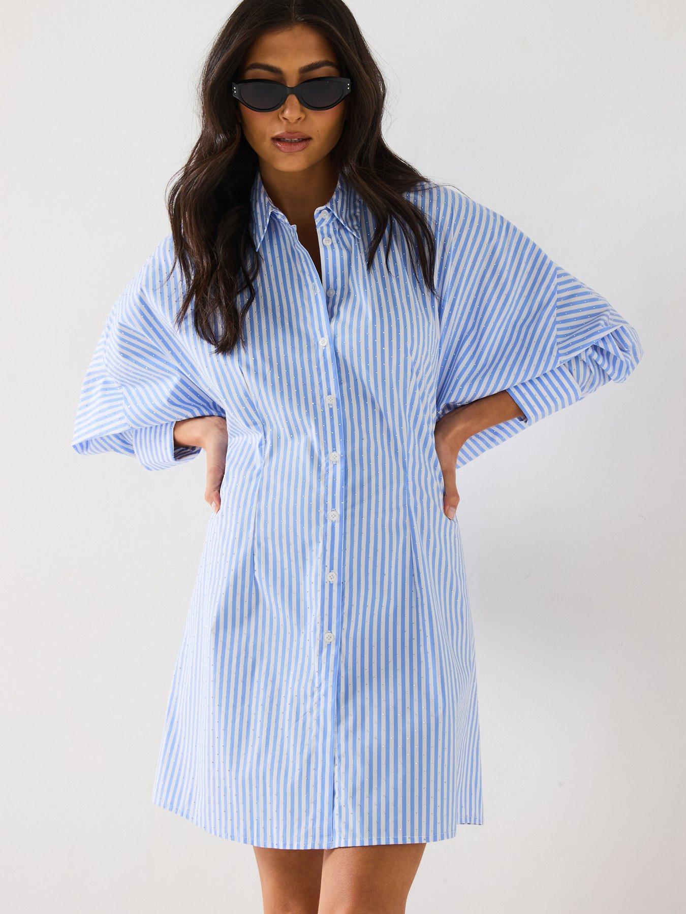 undefined Embellished Stripe Shirt Dress
