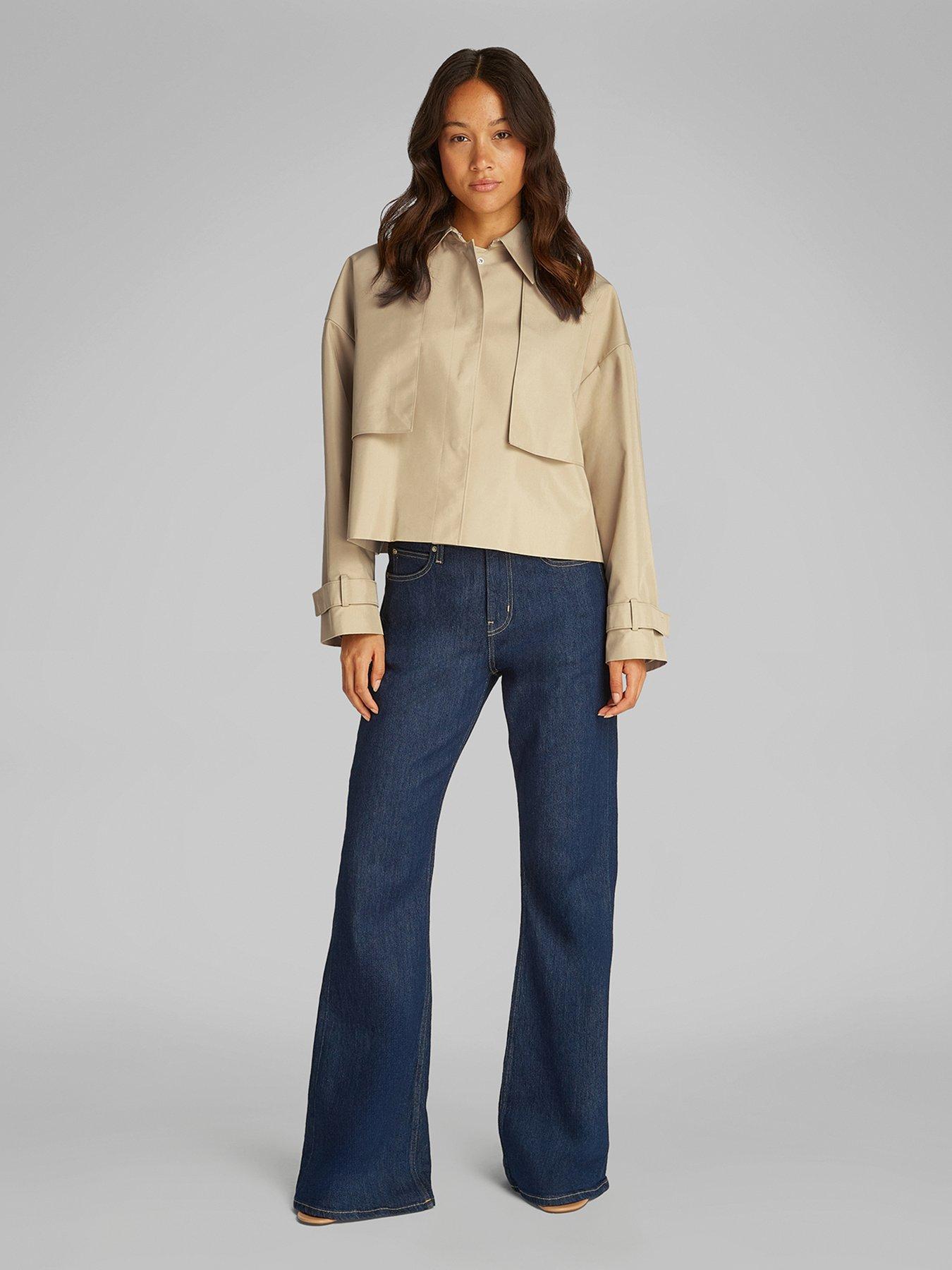 undefined Cotton Crop Trench Coat - Beige
