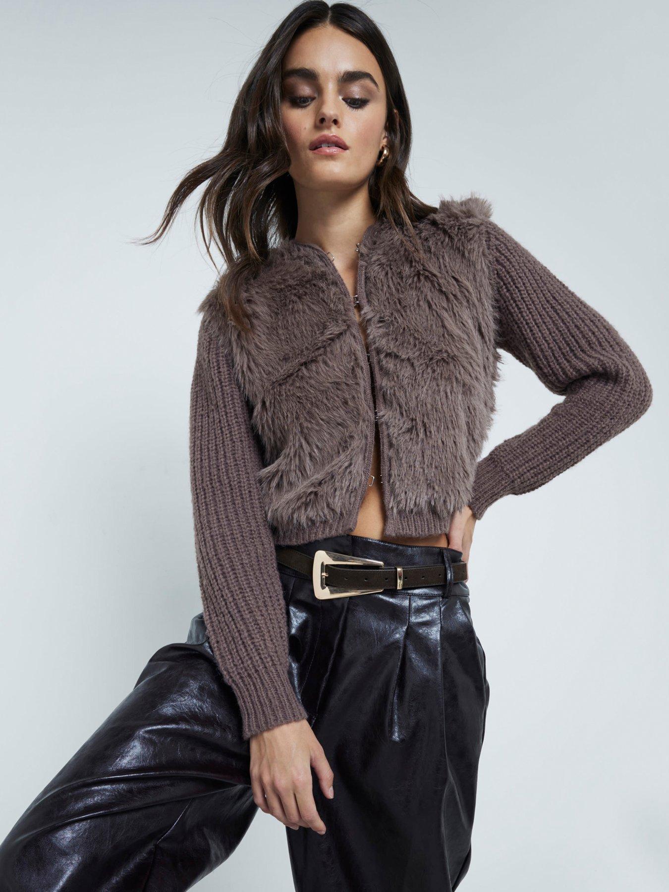 undefined Fur Front Cardigan - Brown