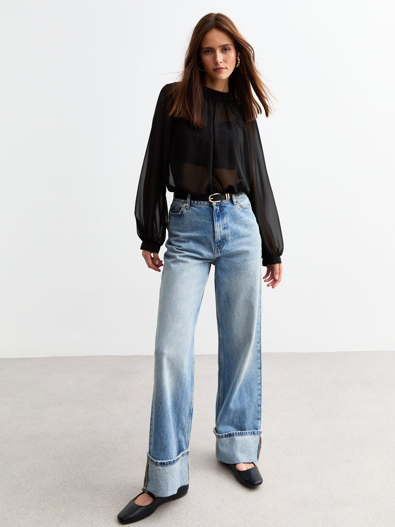 Image 3 of 4 of New Look Chiffon High Neck Blouse - Black