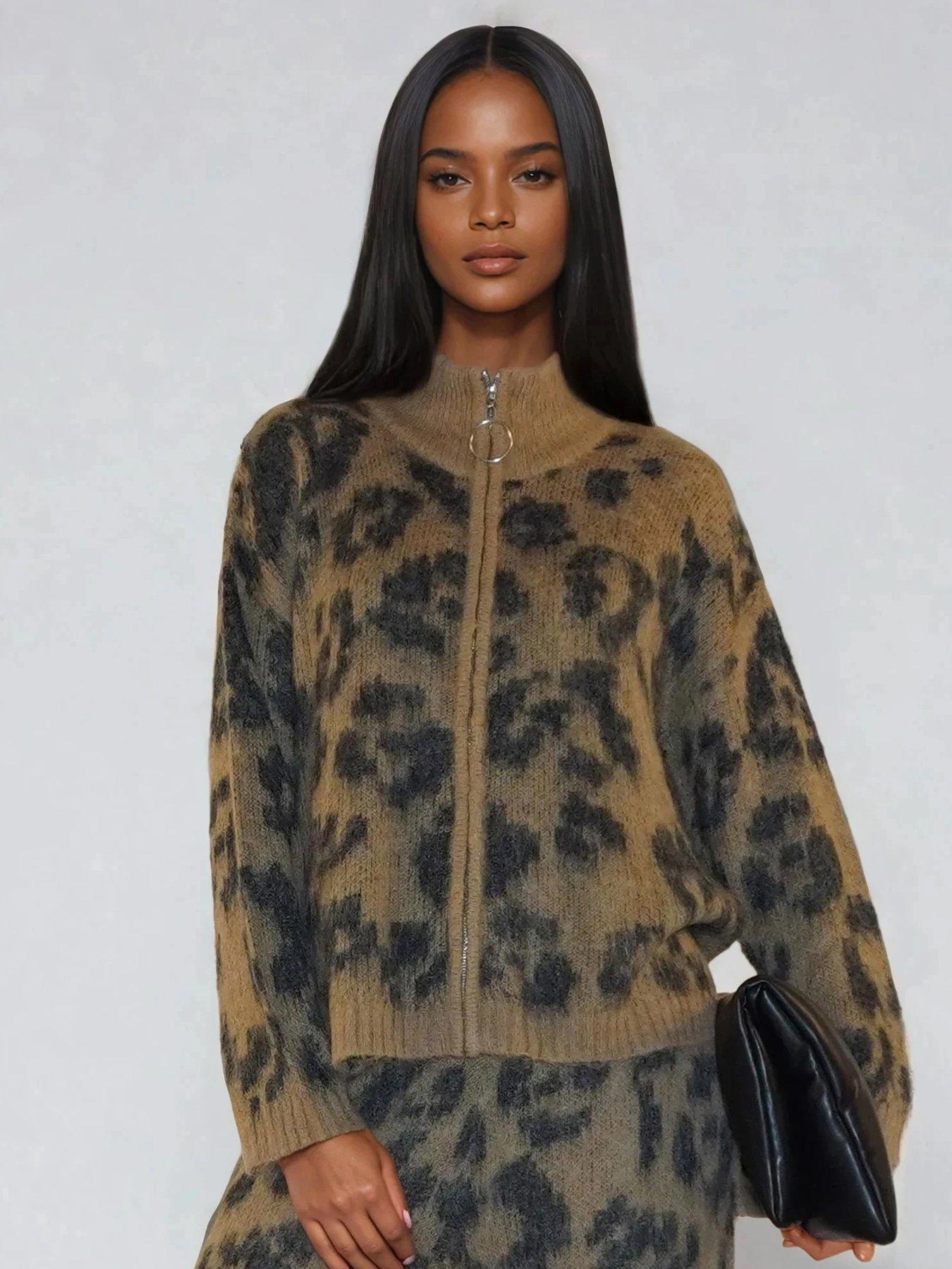 Religion Oversized Zip Through Cardigan - Brown