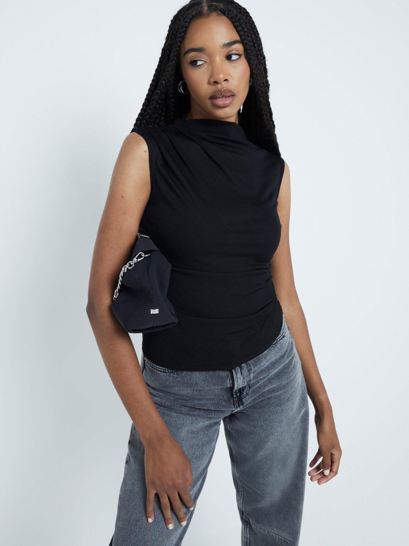 undefined Drape Ruched Tank Top - Black