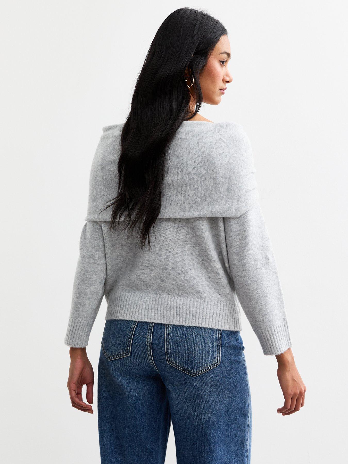 Image 2 of 4 of New Look Ruched Hoop Bardot Jumper - Light Grey