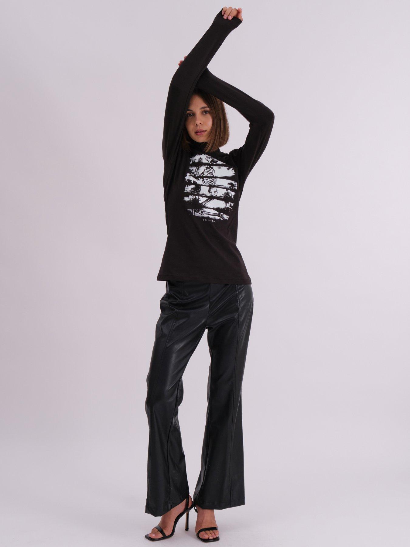 Image 4 of 5 of Religion Skeleton Printed Edge Roll Neck Top - Black