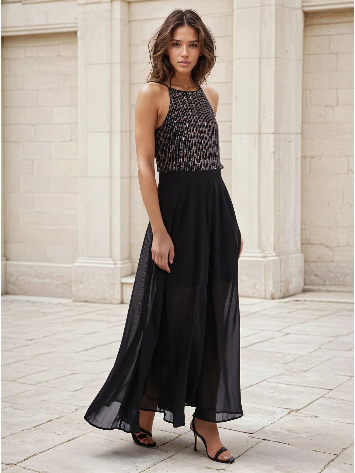 Religion Beaded Bodice Maxi Dress - Black