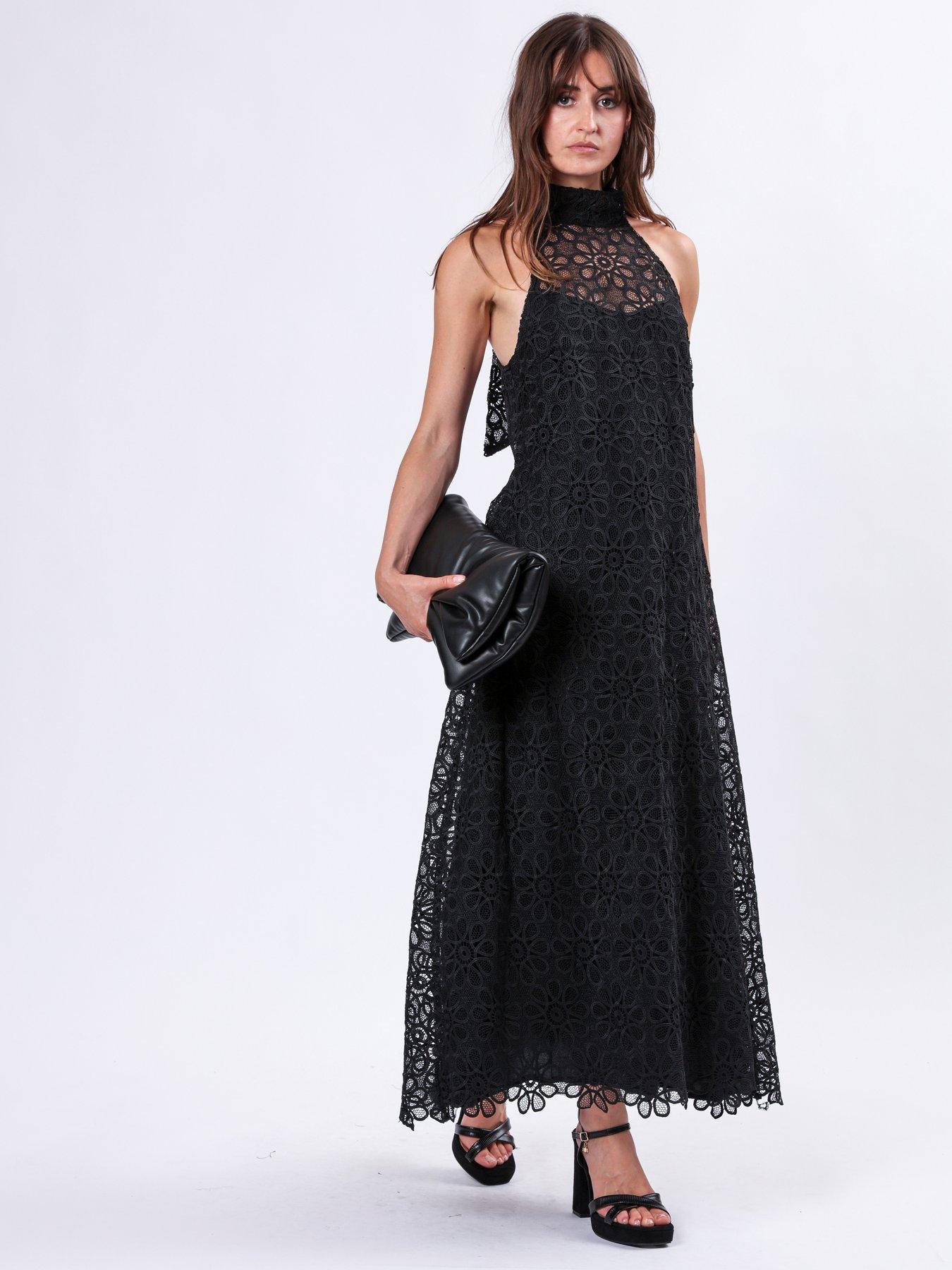 Image 1 of 5 of Religion Tie Sash Halterneck Maxi Dress - Black