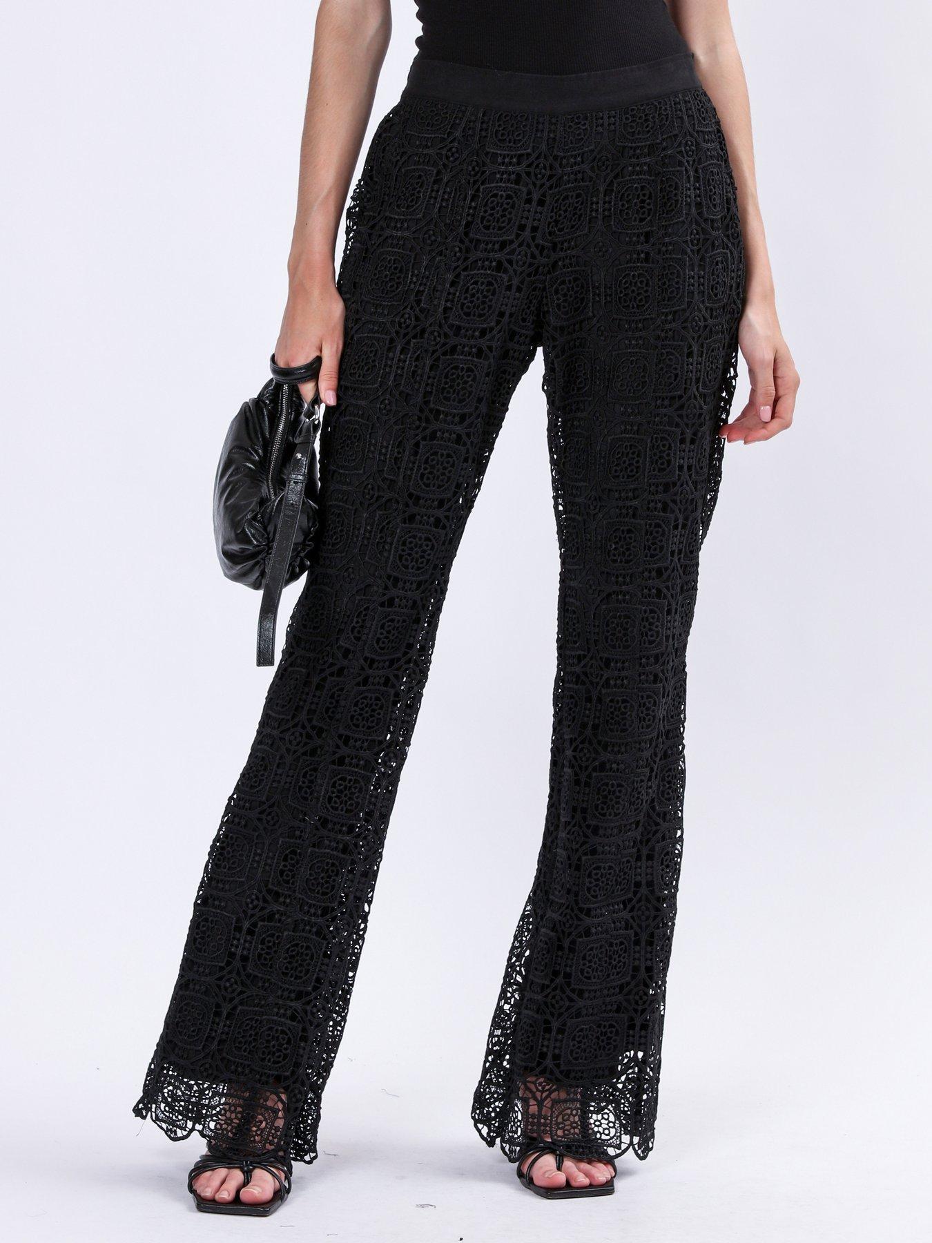 undefined High Waisted Lace Trouser - Black