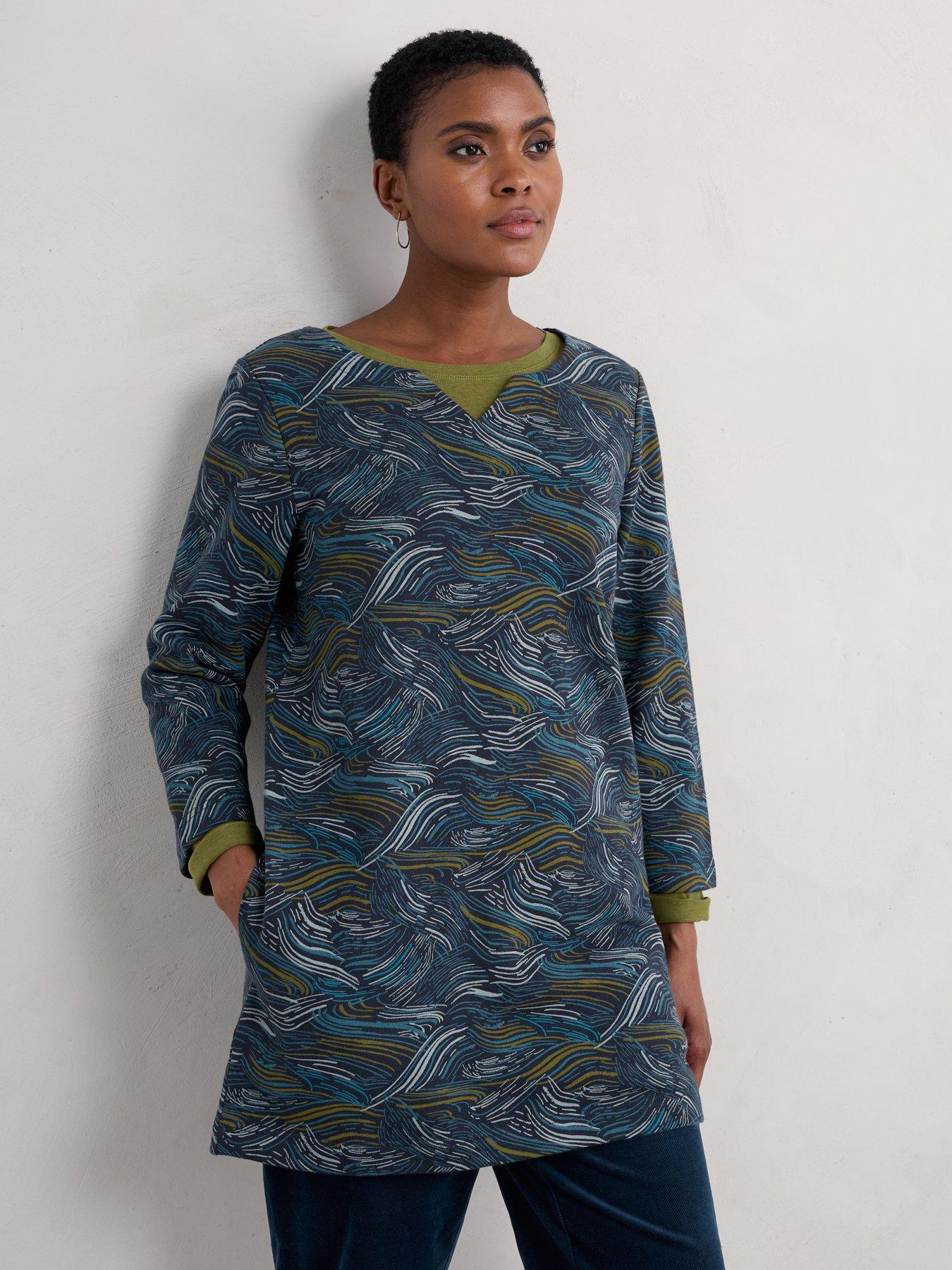 undefined Cotton Rich Print Tunic - Blue