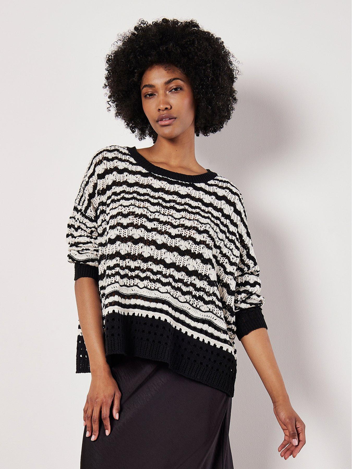 Apricot Stripped Pointelle Boxy Jumper Very