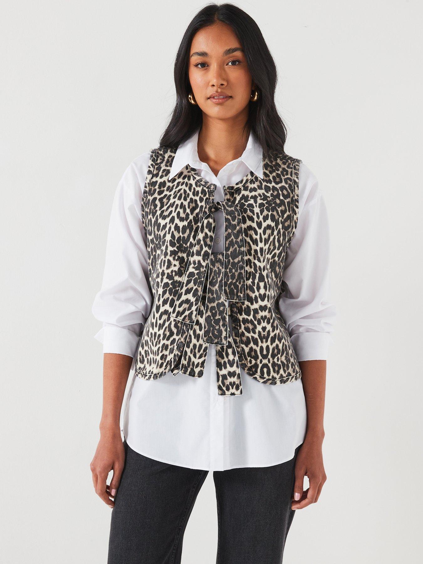 Image 1 of 6 of V by Very Leopard Print Denim Tie Front Gilet