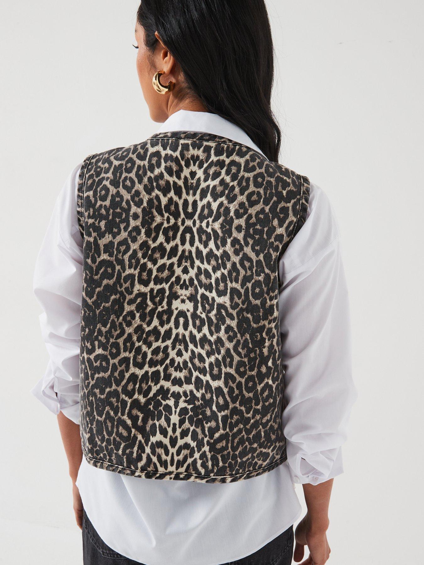 Image 2 of 6 of V by Very Leopard Print Denim Tie Front Gilet
