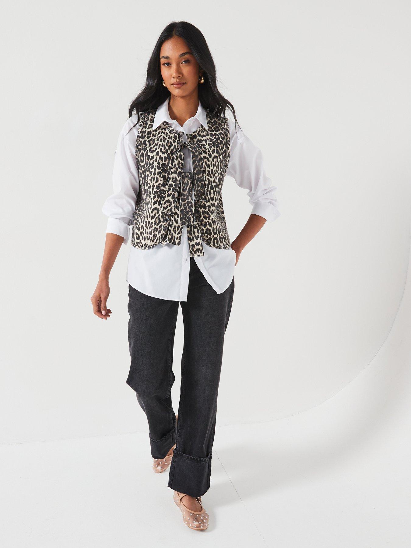 Image 3 of 6 of V by Very Leopard Print Denim Tie Front Gilet