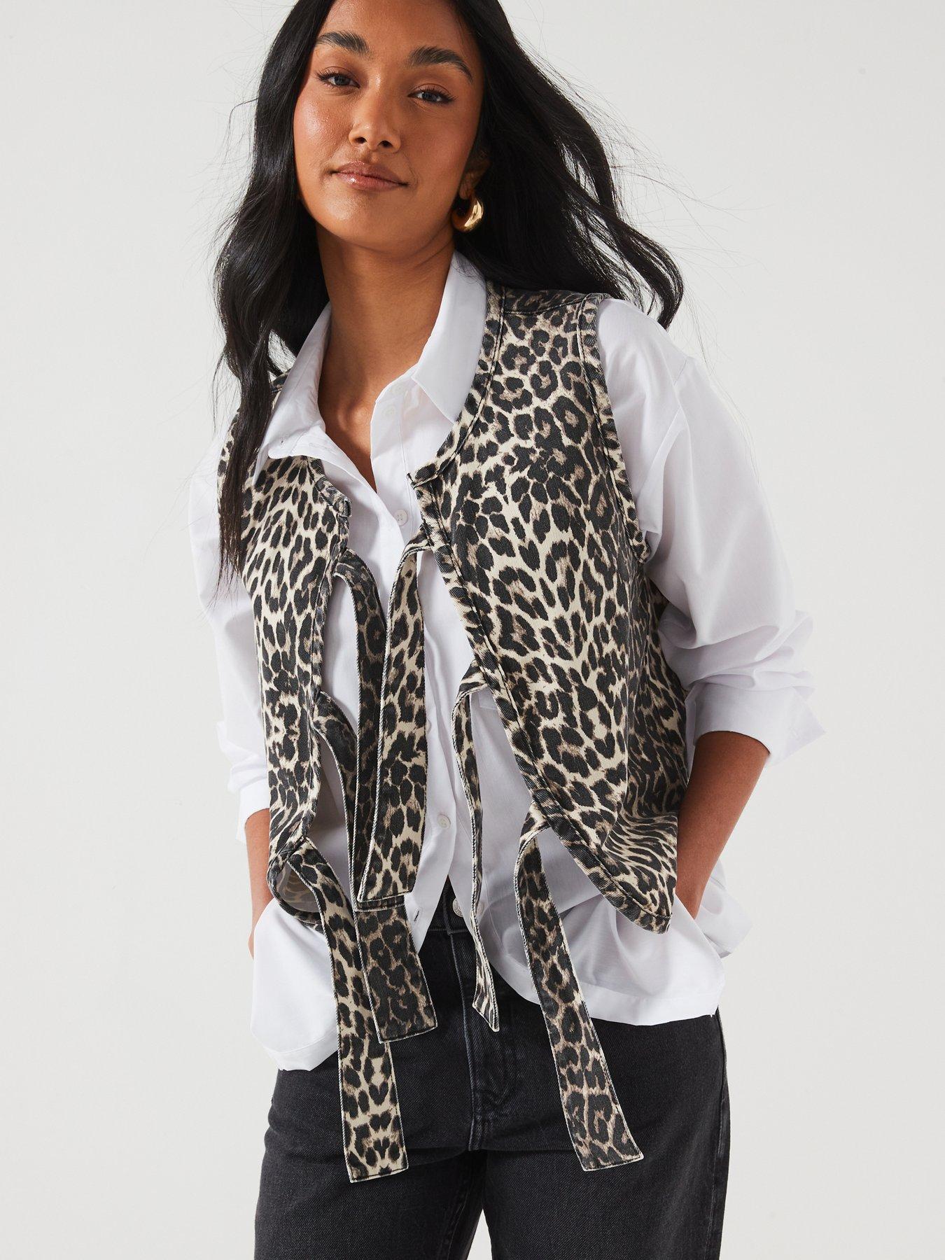 Image 4 of 6 of V by Very Leopard Print Denim Tie Front Gilet