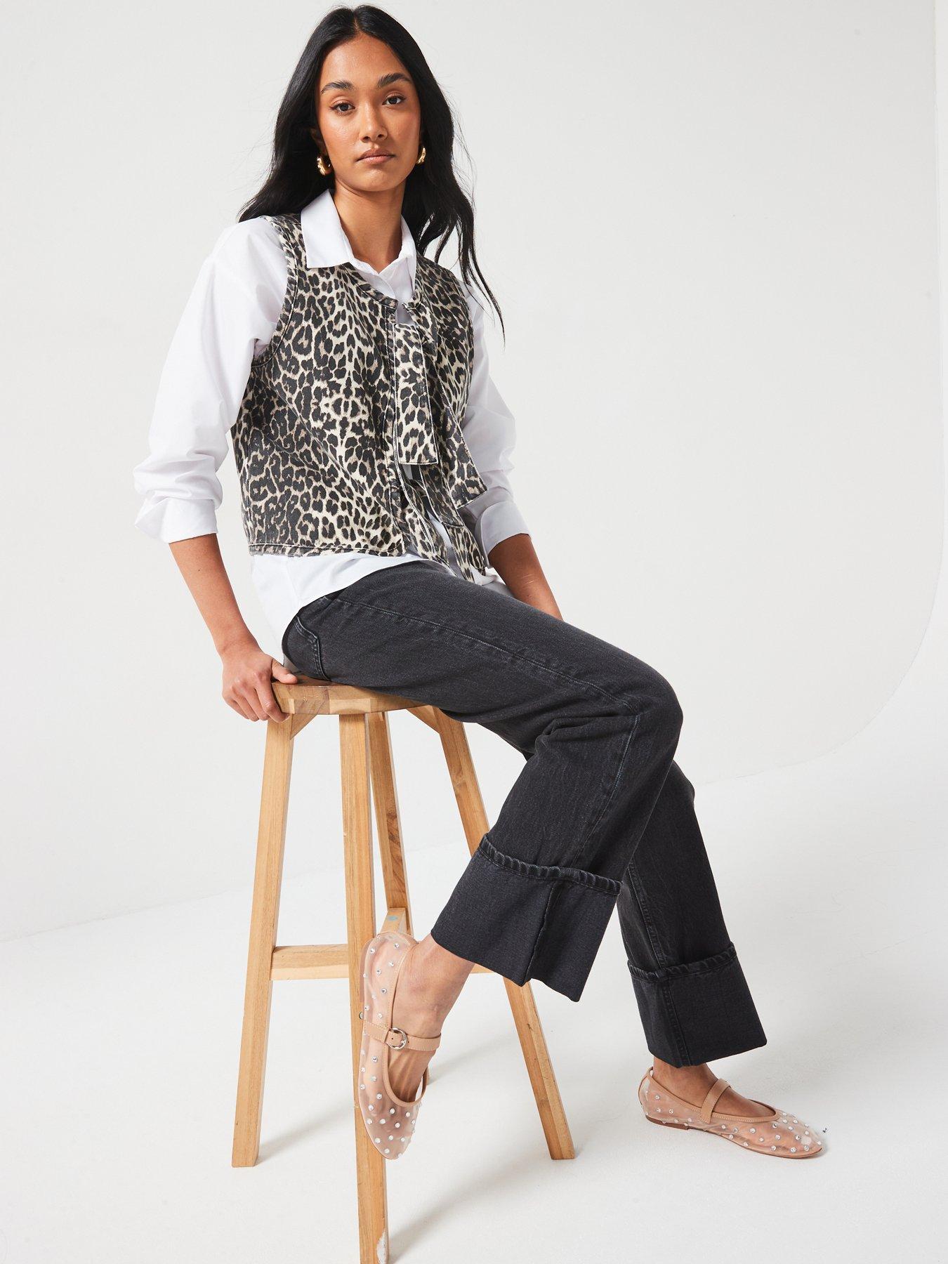 Image 5 of 6 of V by Very Leopard Print Denim Tie Front Gilet