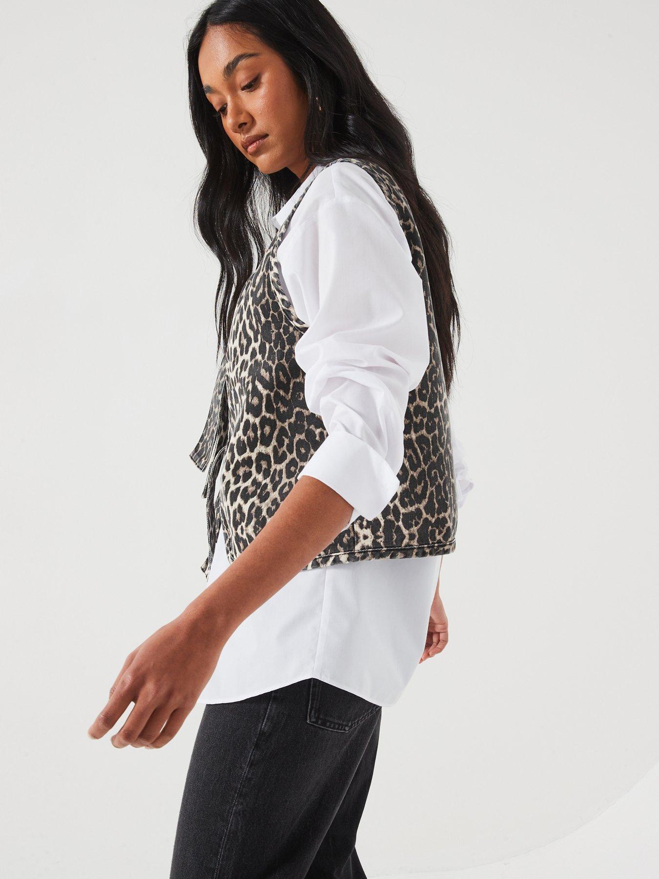 Image 6 of 6 of V by Very Leopard Print Denim Tie Front Gilet