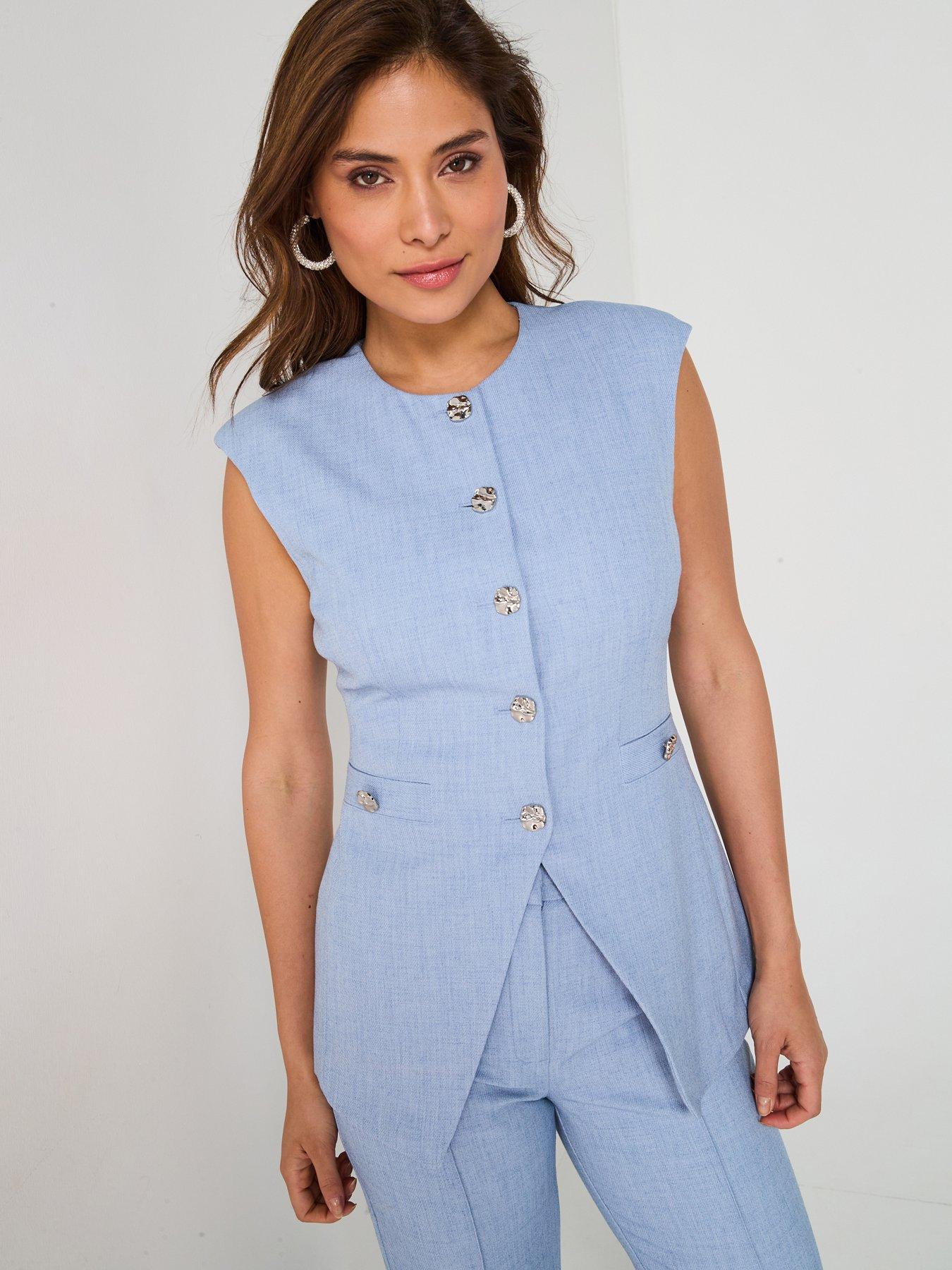 undefined Longline Textured Waistcoat Co-Ord - Blue