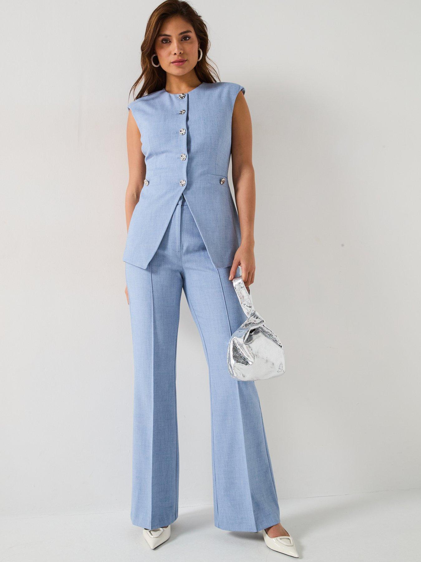 Image 3 of 6 of V by Very Longline Textured Waistcoat Co-Ord - Blue