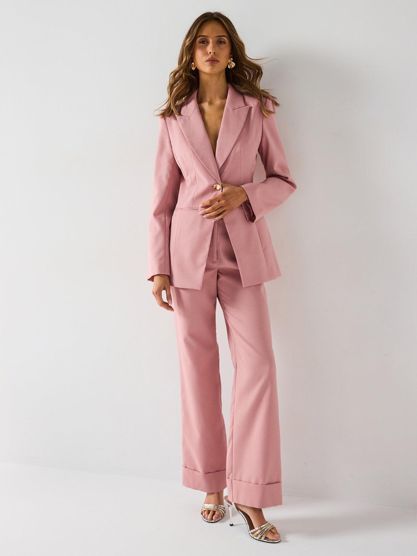 undefined Statement Button Suit Blazer - Blush