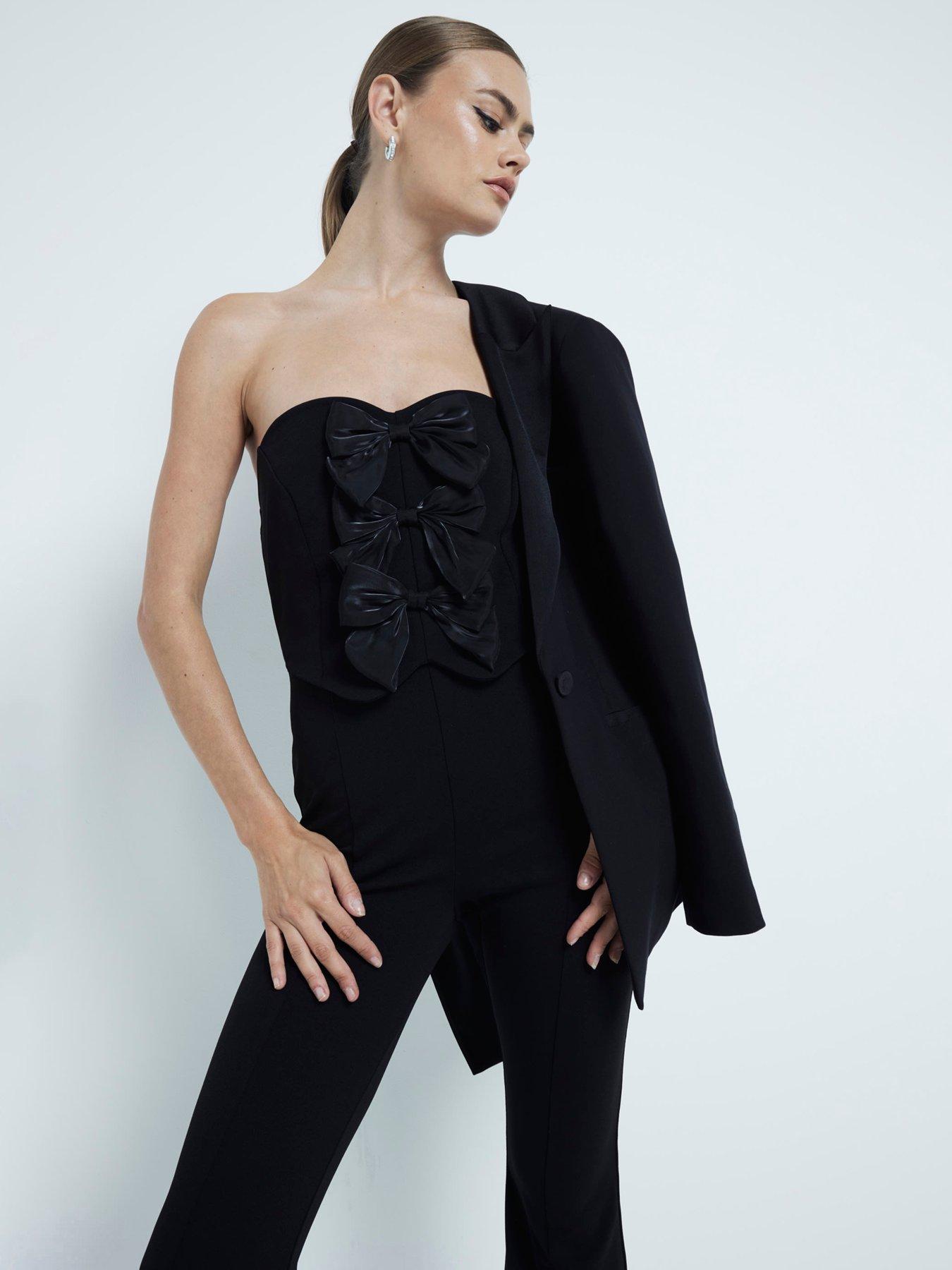 River Island Bow Front Jumpsuit - Black