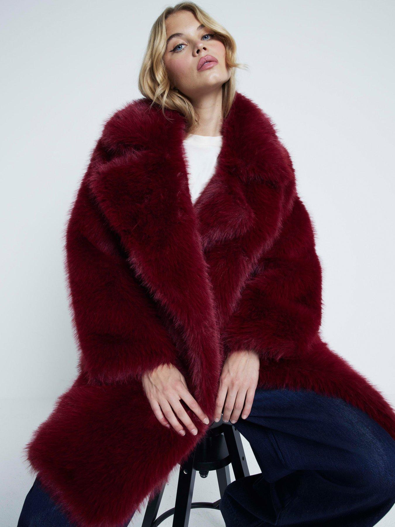River island red teddy coat sales