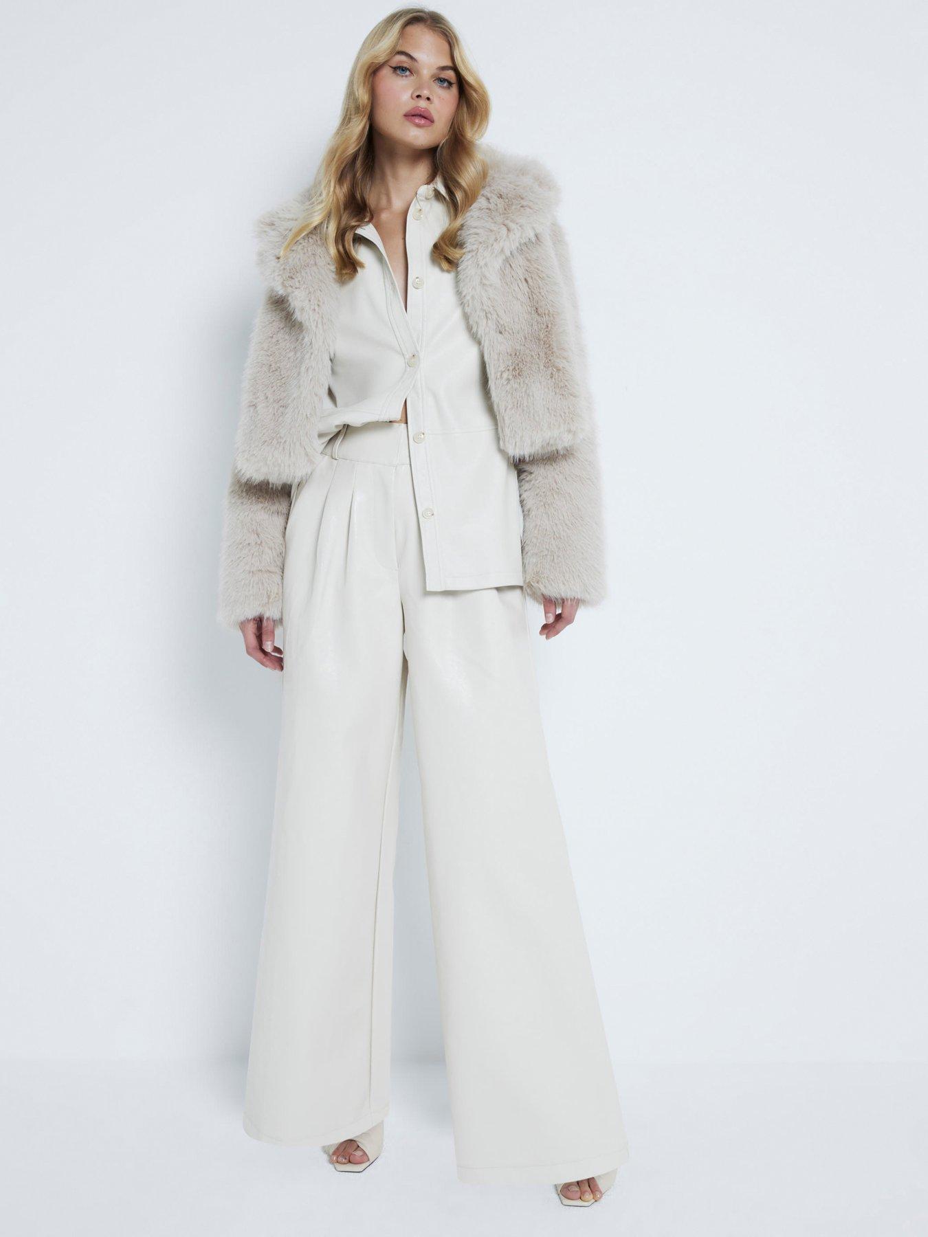 undefined Super Wide Leg Creaked Trouser - Cream