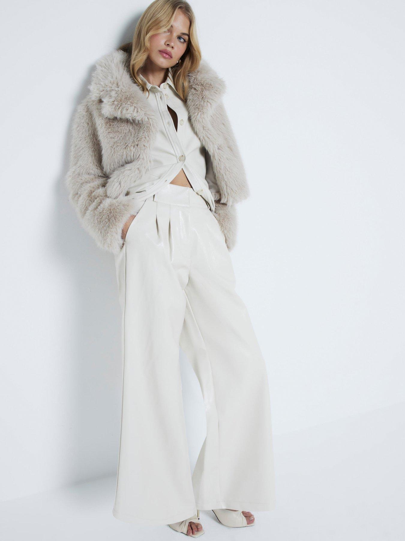 Image 3 of 5 of River Island Super Wide Leg Creaked Trouser - Cream